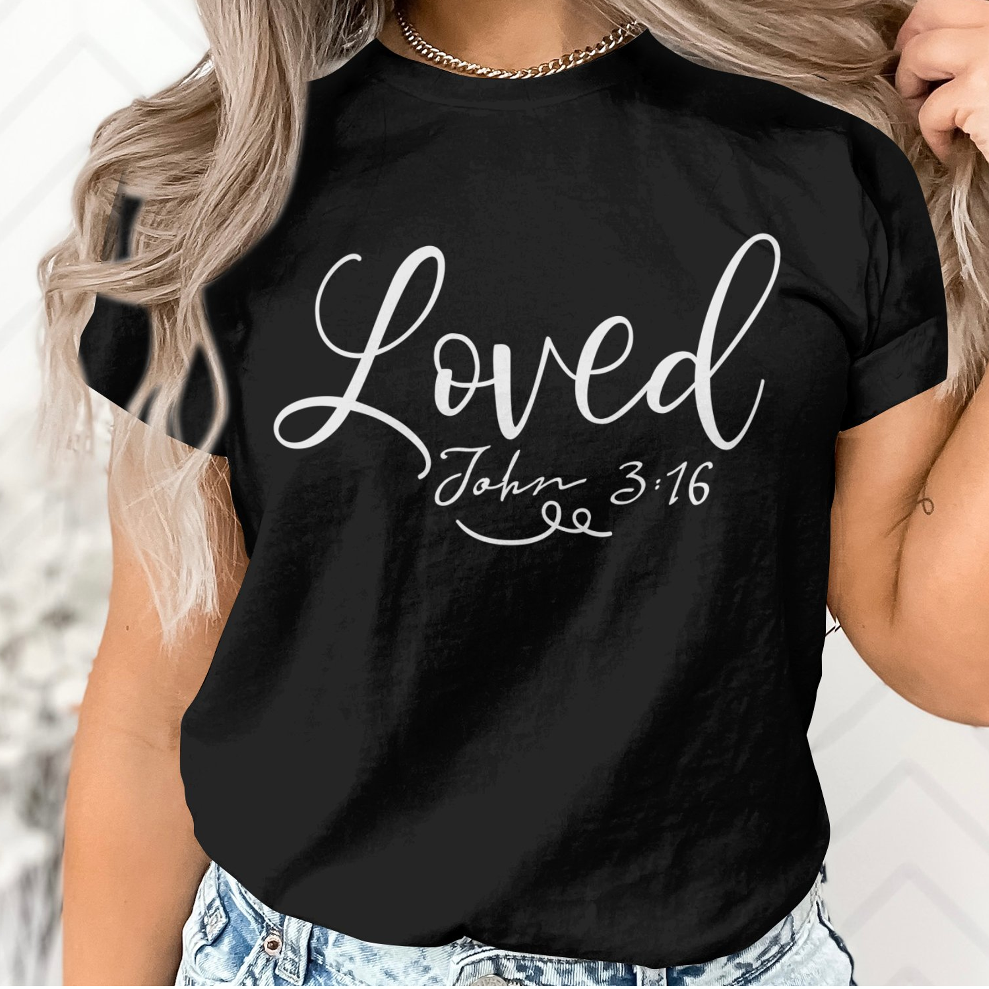 Loved Unisex Jersey Short Sleeve Tee - Black / White Size: XS Color: White Jesus Passion Apparel