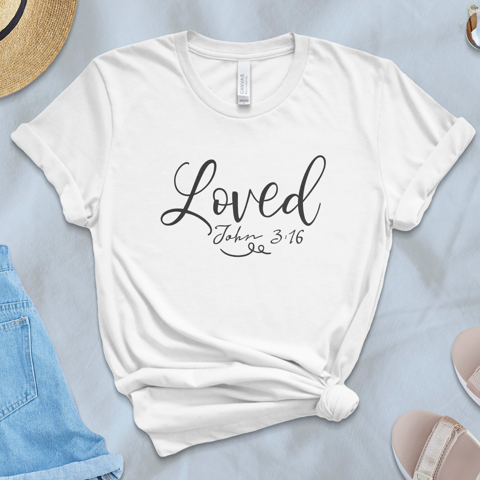 Loved Unisex Jersey Short Sleeve Tee - Black / White Size: XS Color: White Jesus Passion Apparel