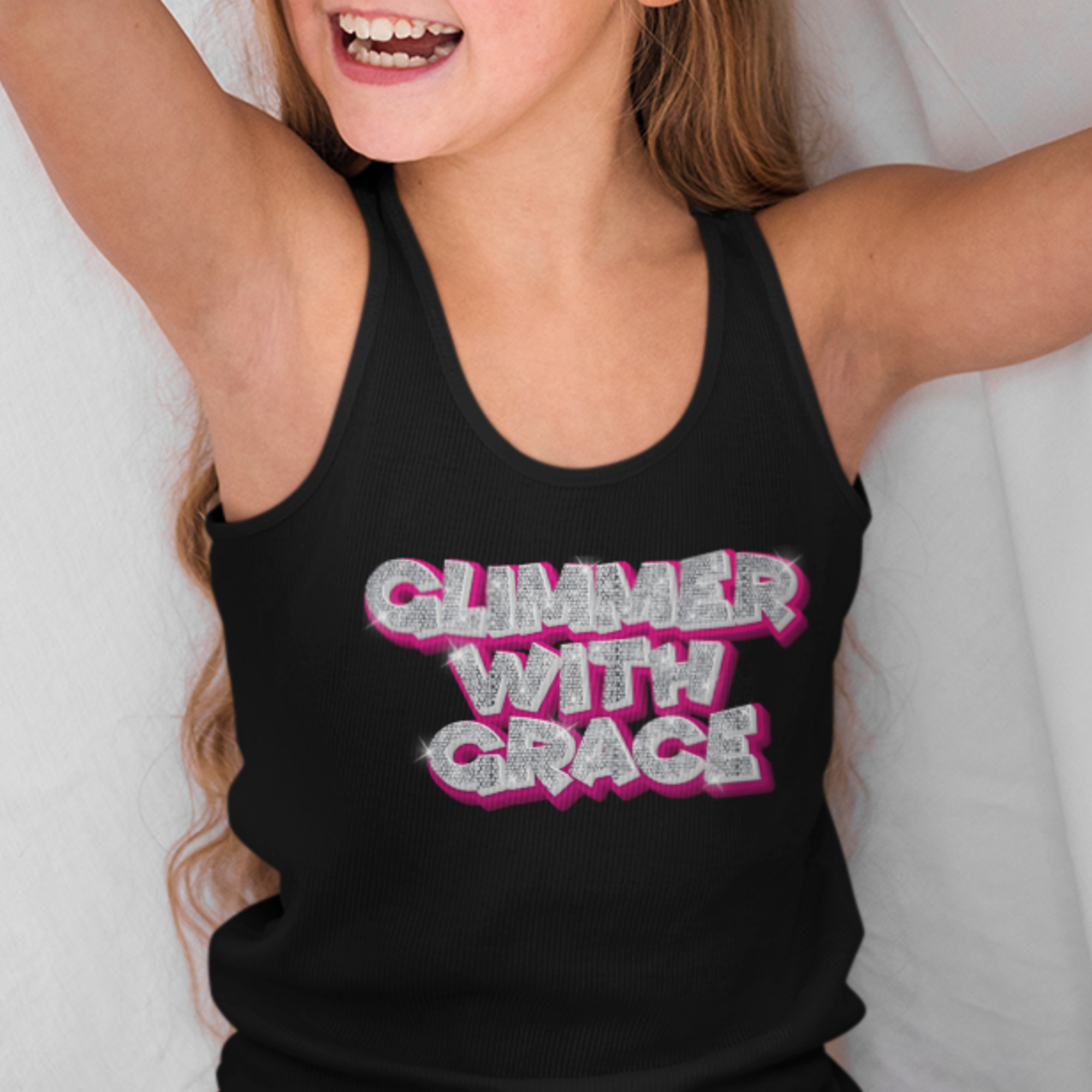 Glimmer_with_grace_tank_top black close up Jesus Passion Apparel