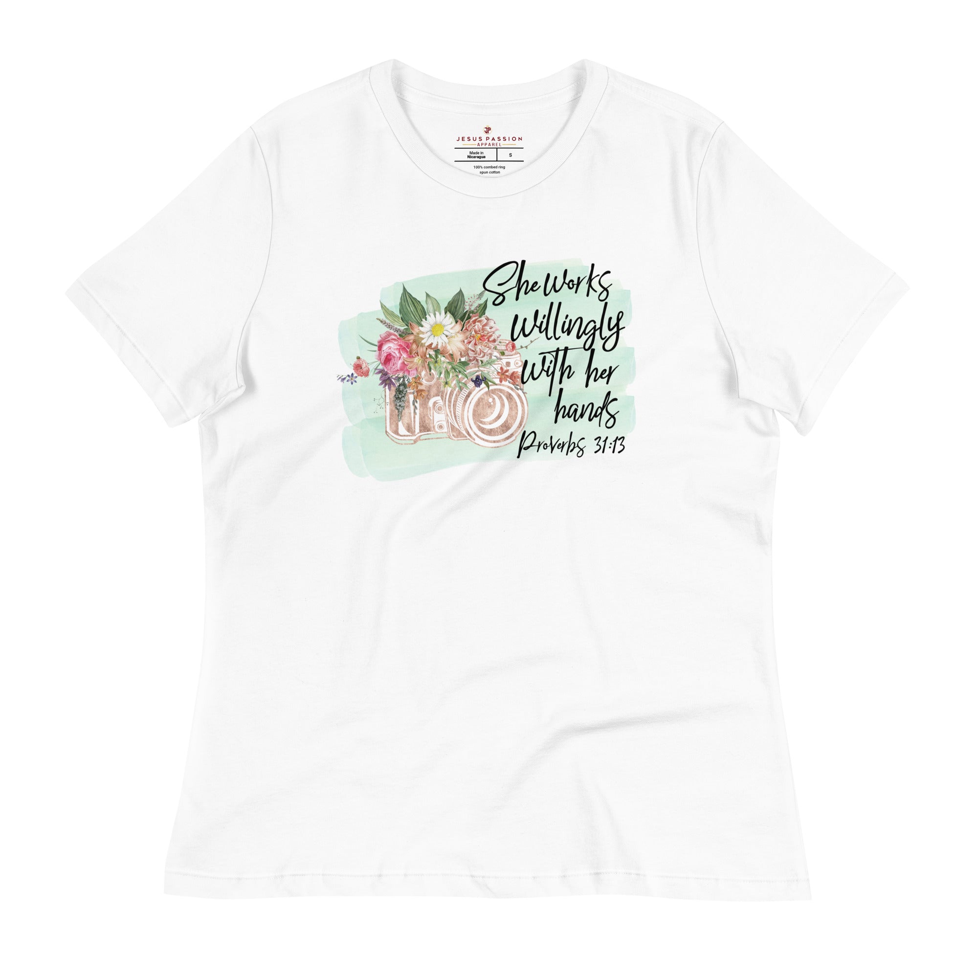Photographer - She Works Willingly T-Shirt flat jesus passion apparel