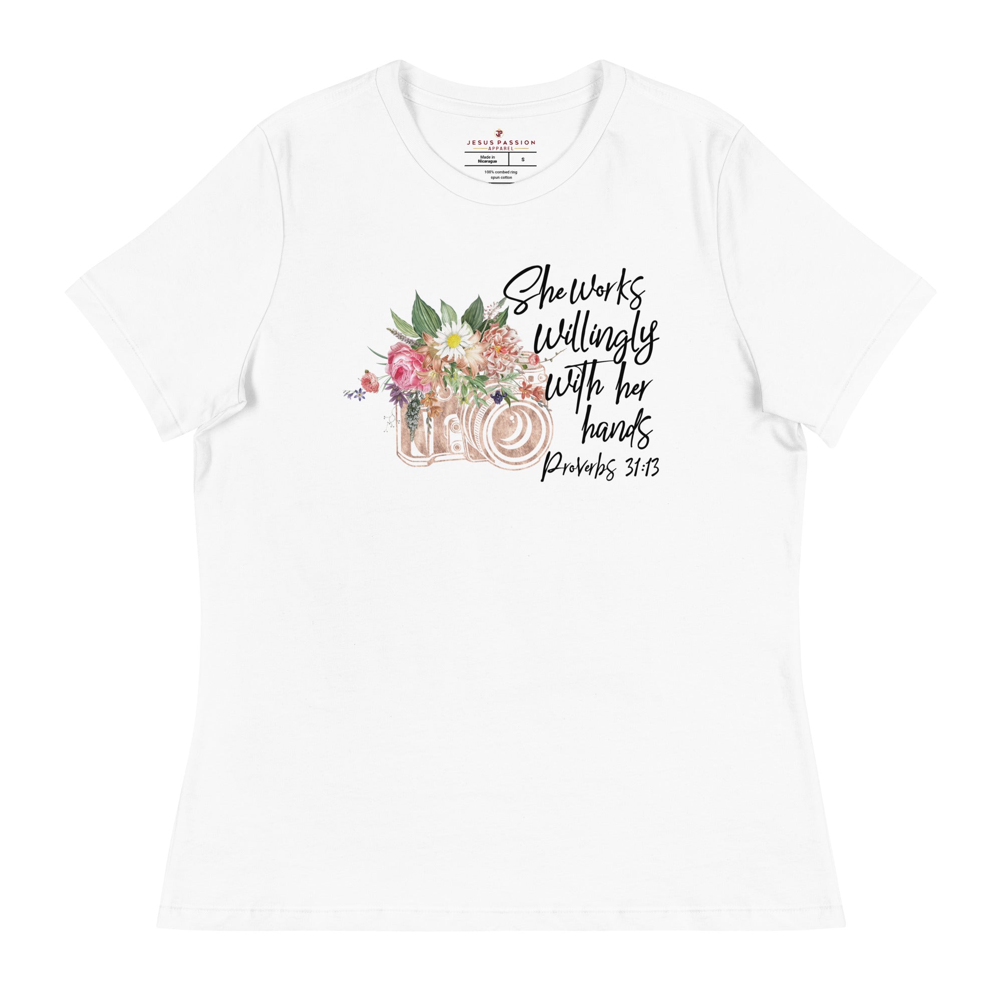 Photographer - She Works Willingly T-Shirt flat Jesus Passion Apparel