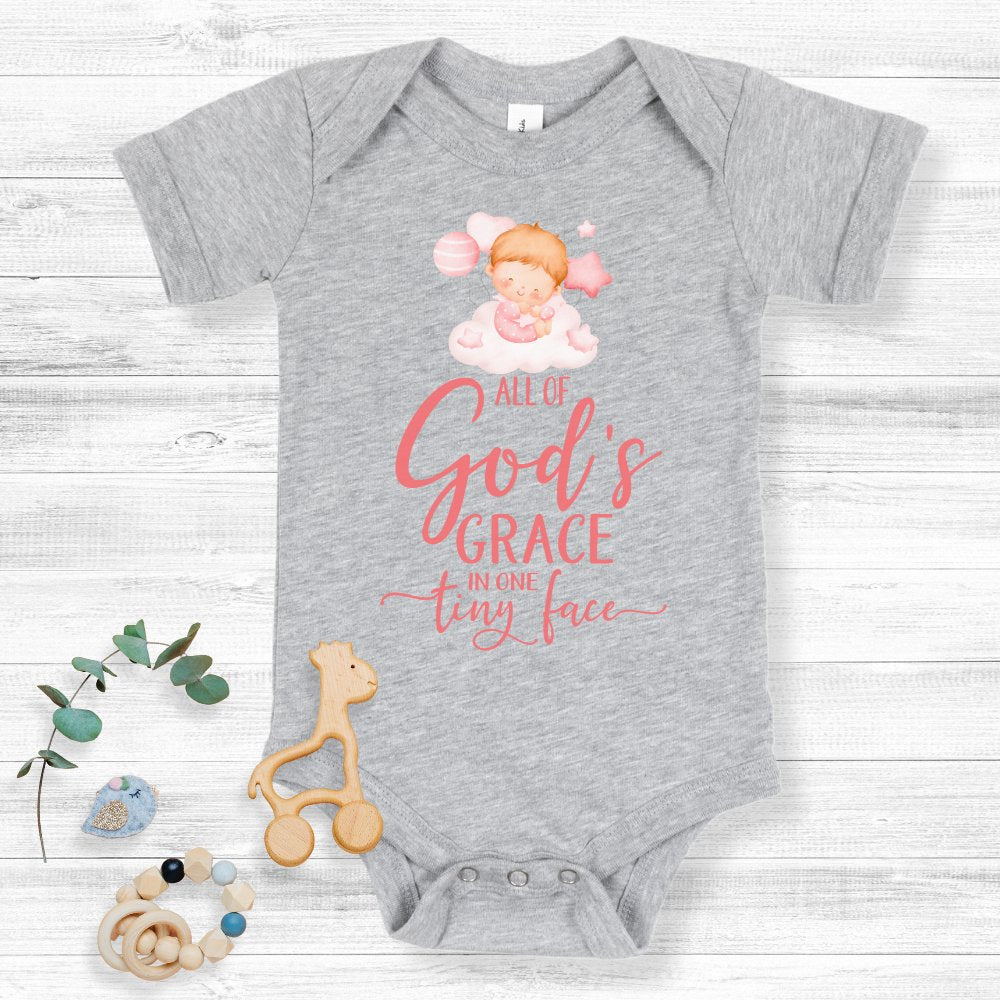 All Of Gods Grace in One Tiny Face Bodysuit Personalized Baby Girl Blonde Hair - Jesus Passion Apparel