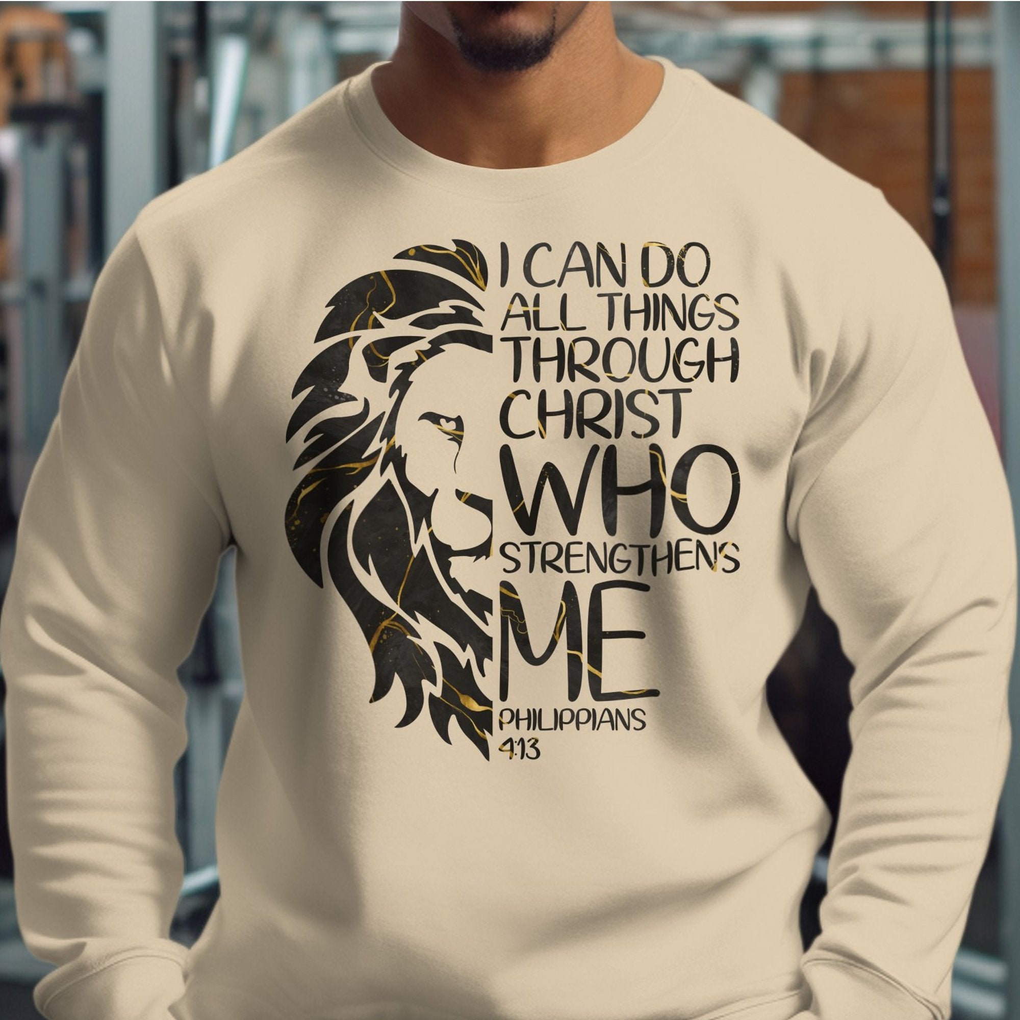 All Through Christ Men's Fleece Unisex - Fit Sweatshirt - Sand - Jesus Passion Apparel