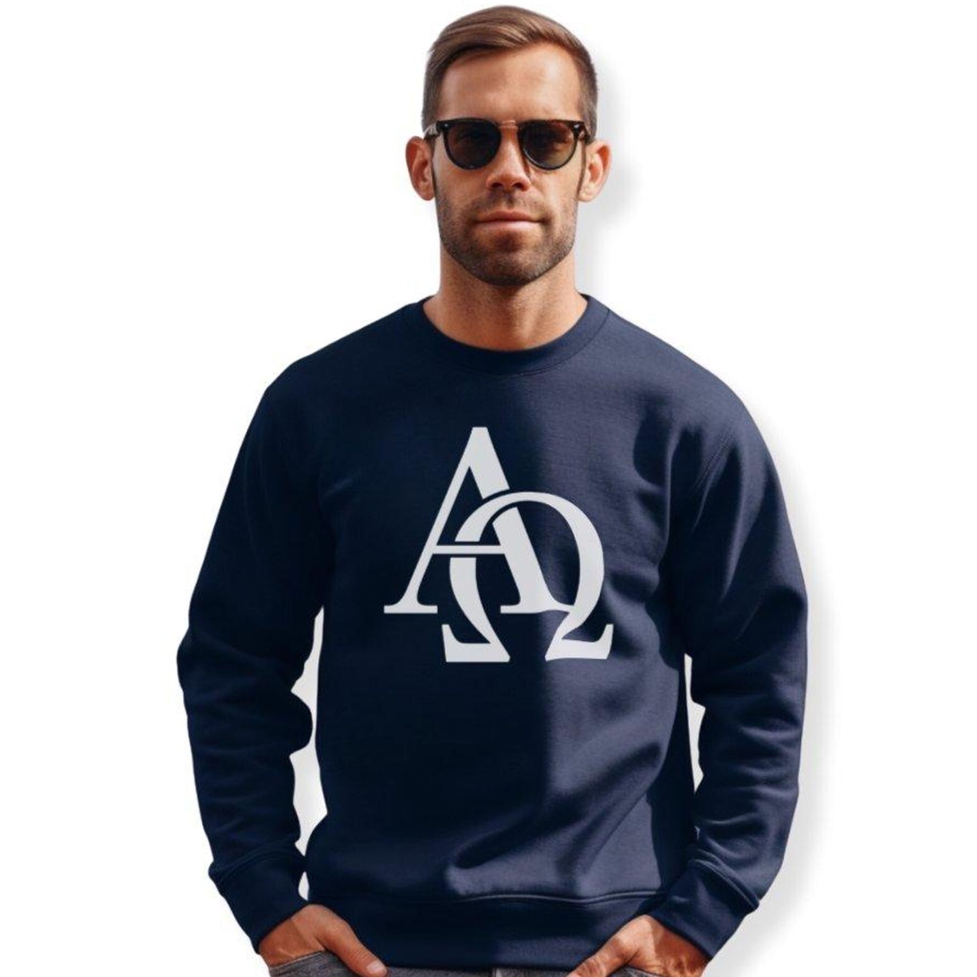Alpha Omega Unisex Fleece Sweatshirt - Navy - Jesus Passion Apparel