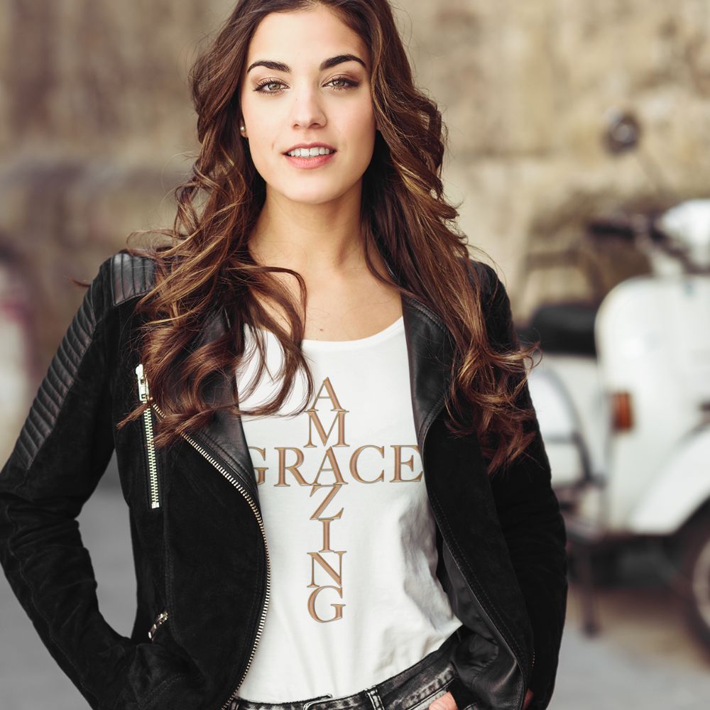 Amazing Grace - Gold Women’s Relaxed - Fit Scoop Neck T-Shirt - Jesus Passion Apparel