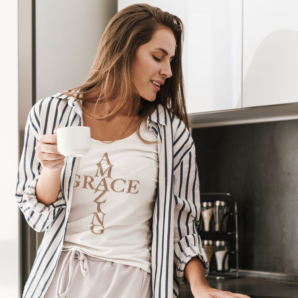 Amazing Grace - Gold Women’s Relaxed - Fit Scoop Neck T-Shirt - Jesus Passion Apparel