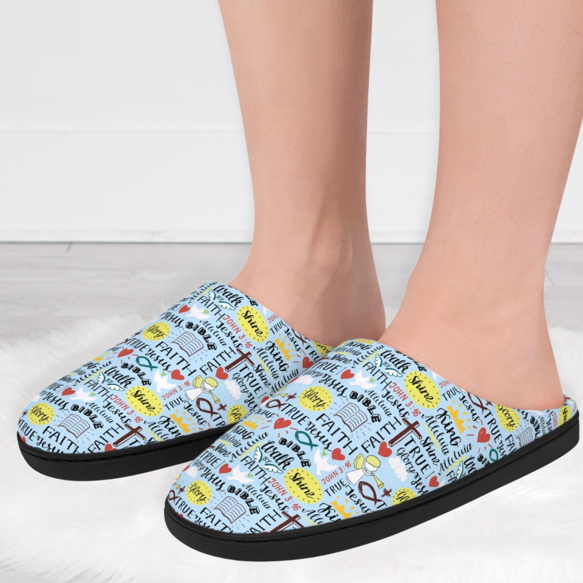 Angel Bedtime Affirmations Women's Sky Blue Indoor Slippers  Jesus Passion Apparel