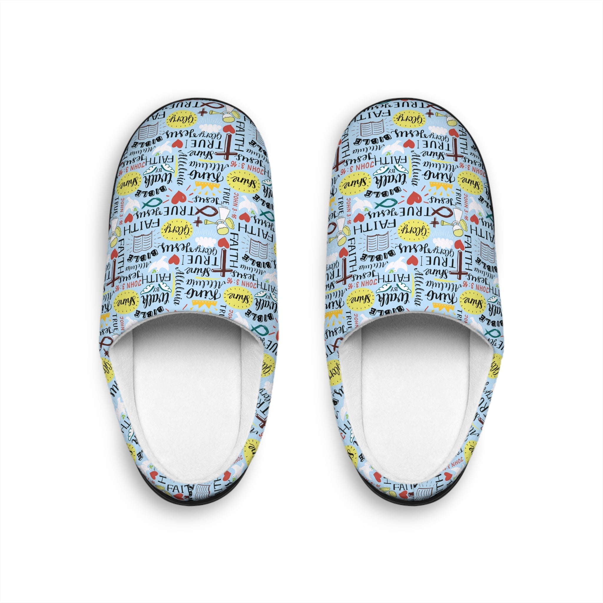 Angel Bedtime Affirmations Women's Sky Blue Indoor Slippers - Matching Pajama Set and Lounge / Pajama Pants Available - Jesus Passion Apparel