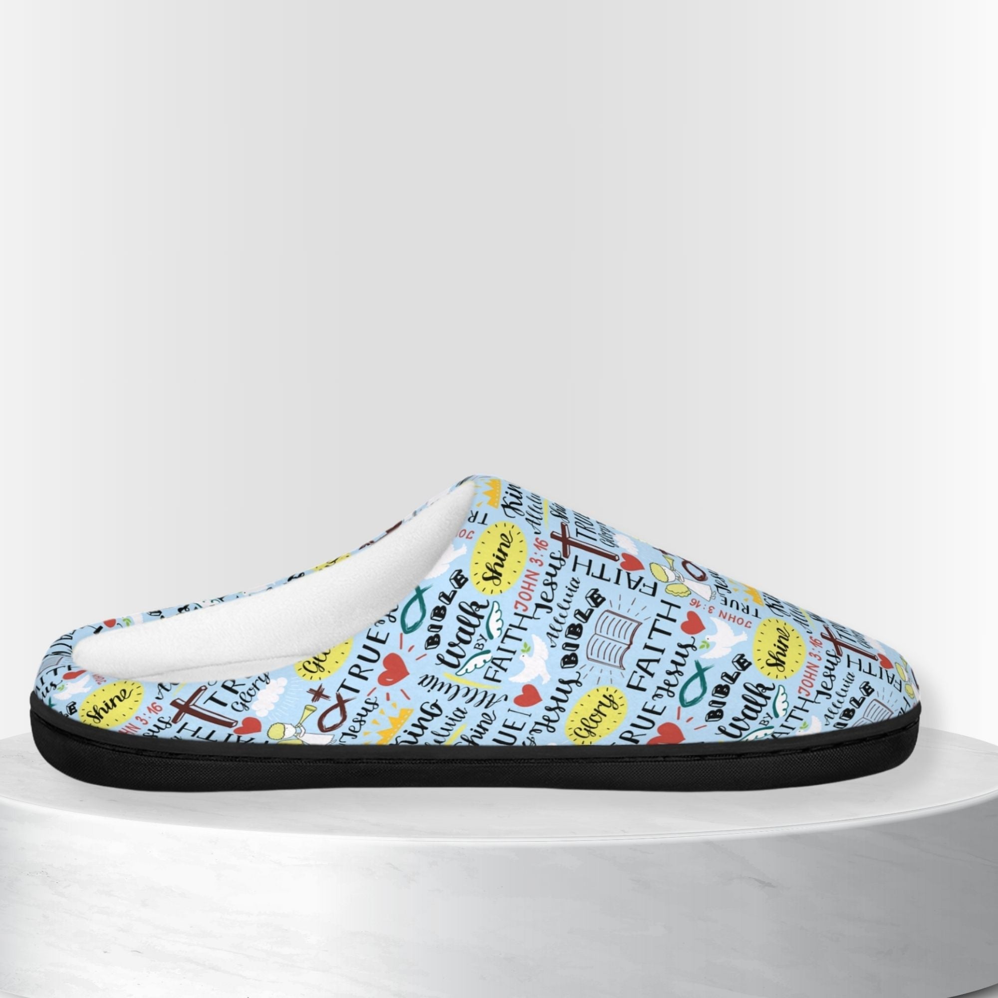 Angel Bedtime Affirmations Women's Sky Blue Indoor Slippers - Matching Pajama Set and Lounge / Pajama Pants Available - Jesus Passion Apparel