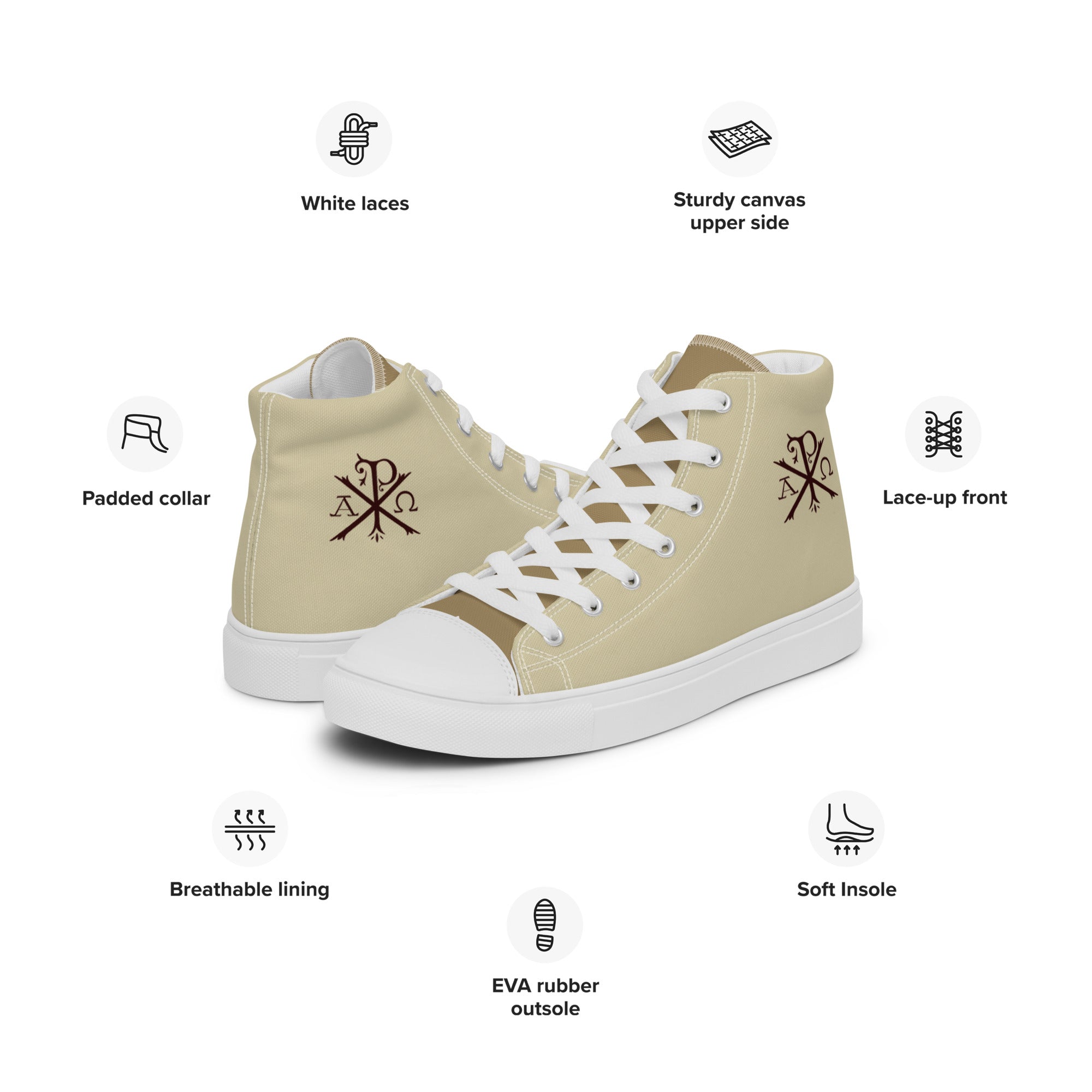 Armor of God Monogram of Christ Women’s High Top Canvas Shoes - Jesus Passion Apparel