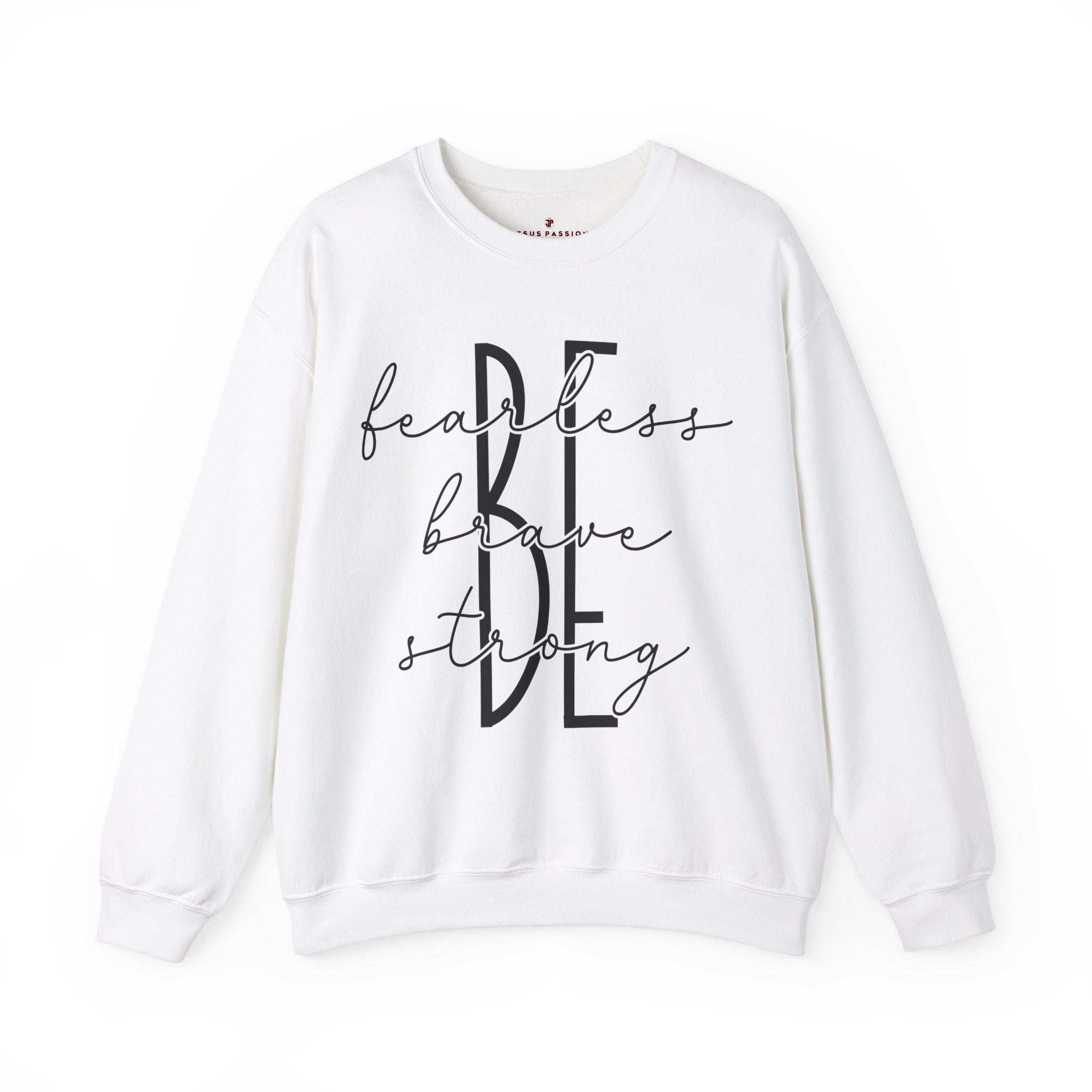 Be Fearless Brave Strong Women's Fleece Unisex - Fit Sweatshirt White / Sport Grey - Jesus Passion Apparel