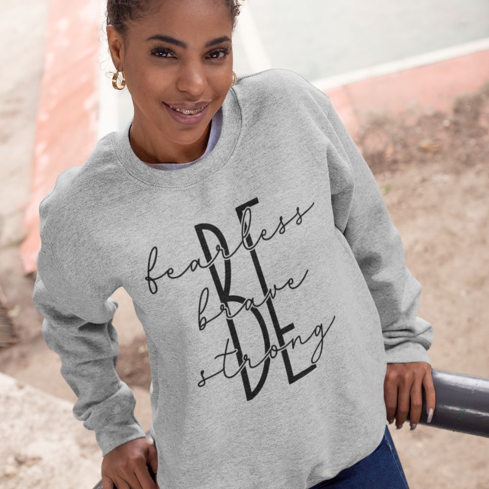 Be Fearless Brave Strong Women's Fleece Unisex - Fit Sweatshirt White / Sport Grey - Jesus Passion Apparel