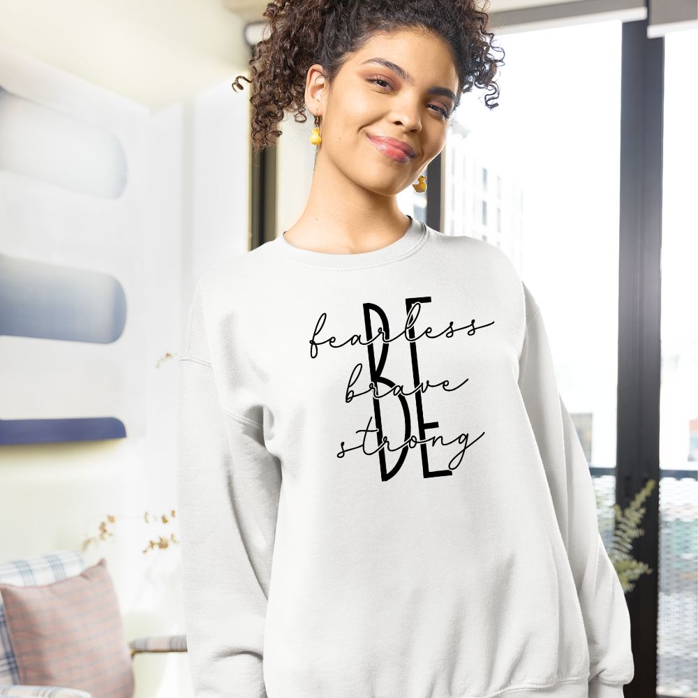 Be Fearless Brave Strong Women's Fleece Unisex - Fit Sweatshirt White / Sport Grey - Jesus Passion Apparel