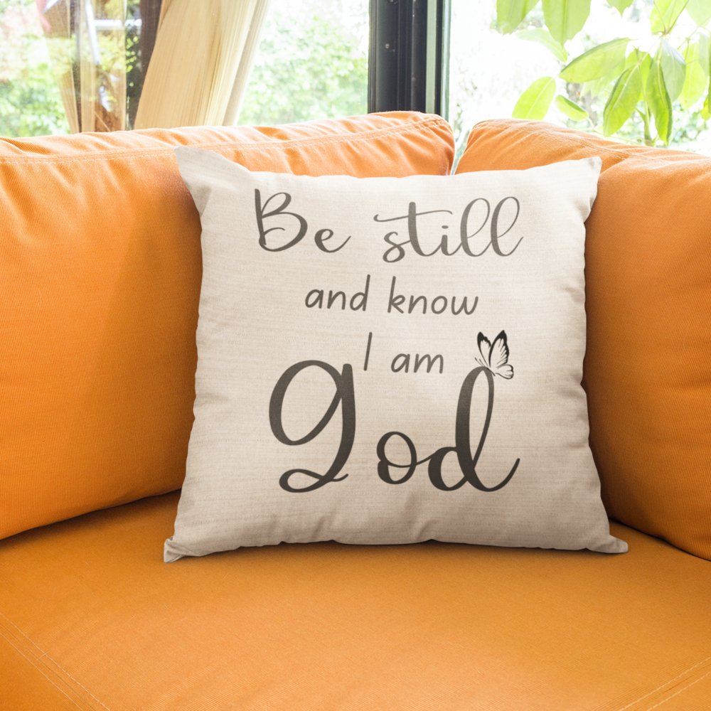 Be Still and Know Am God Script with Natural Linen Design Premium Pillow - Jesus Passion Apparel