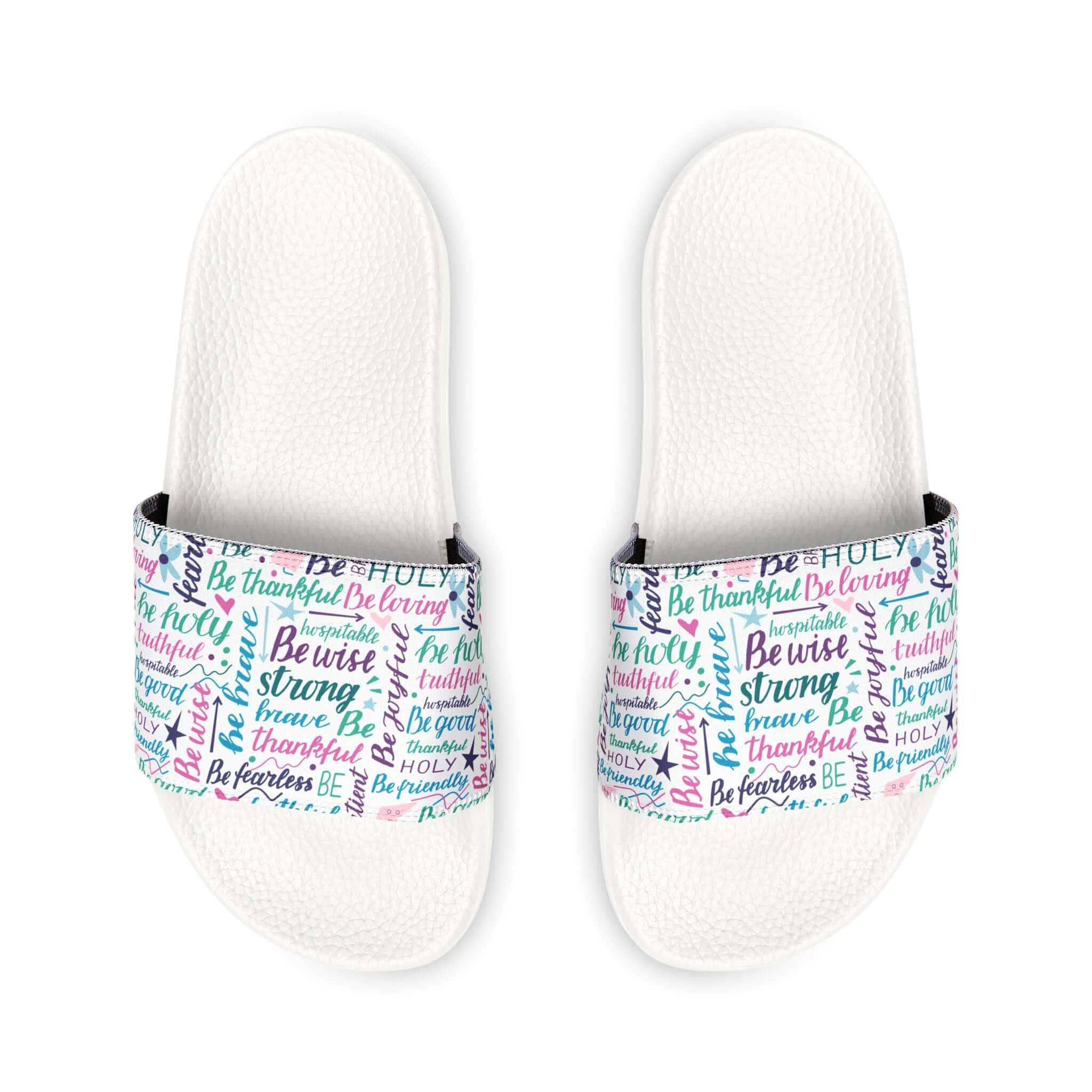 Be Strong Be Wise Affirmations Youth PU Slide Sandals - Jesus Passion Apparel