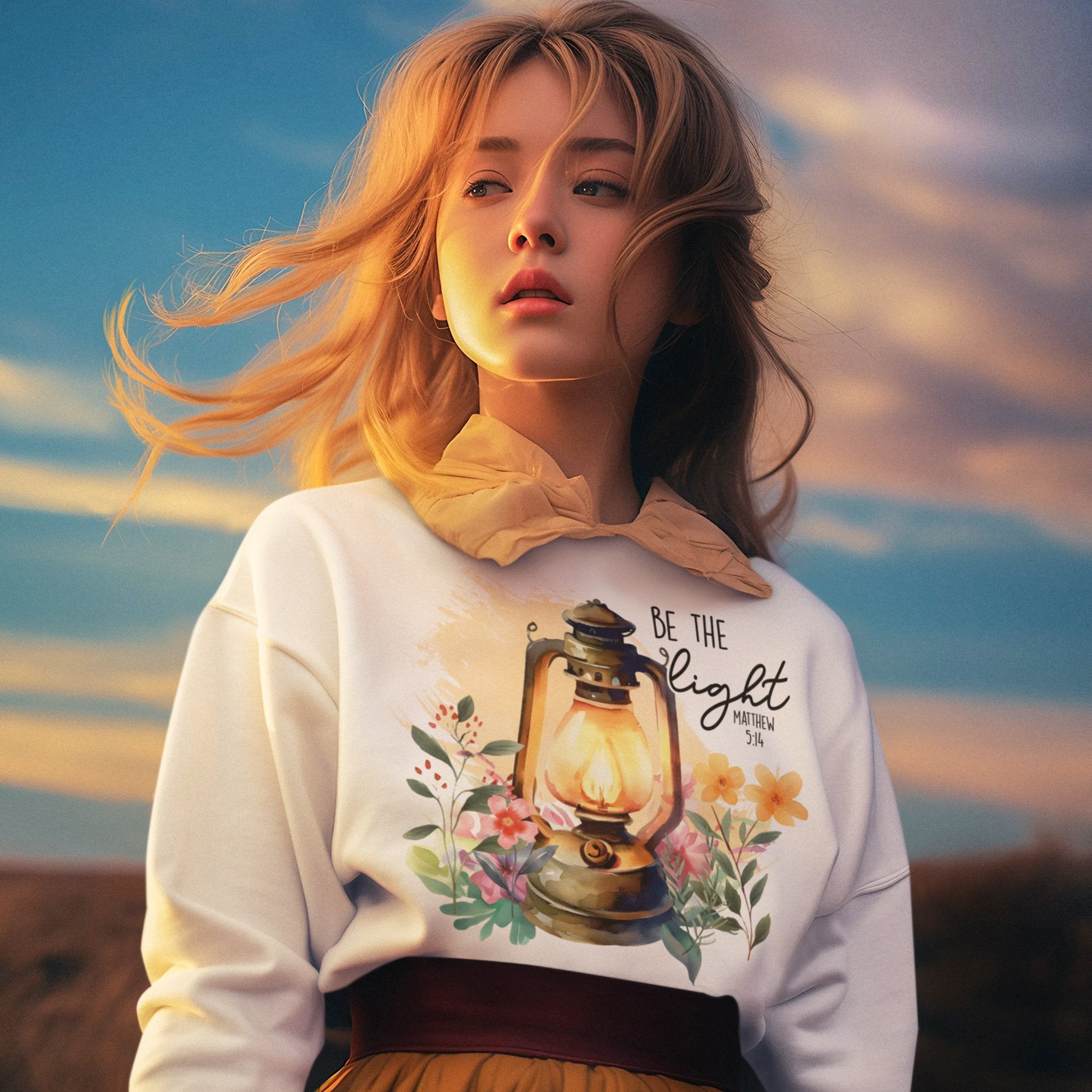 Be the Light Women's Fleece Unisex - Fit Sweatshirt Sand / White - Jesus Passion Apparel