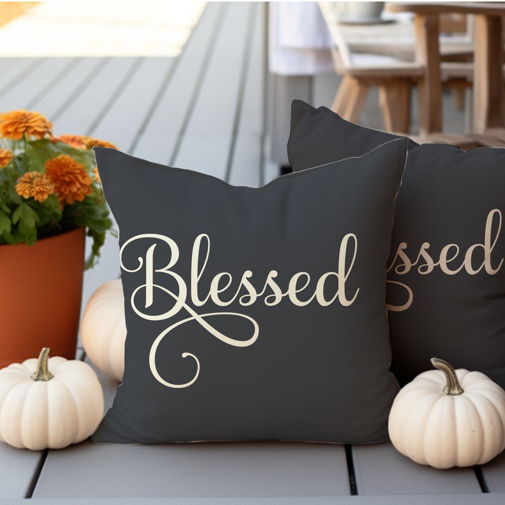 Blessed on Graphite Gray Background Design Spun Polyester Square Pillow - Jesus Passion Apparel