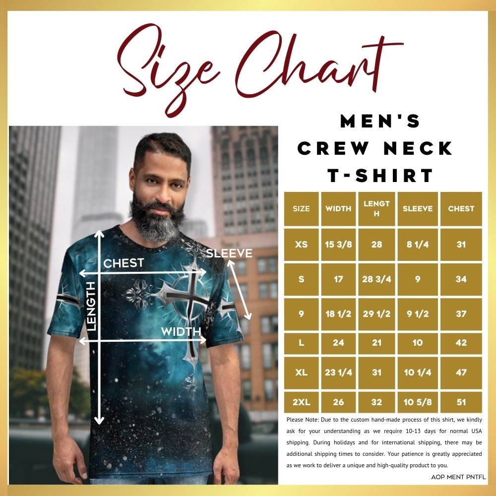 Cosmic Cross Turquois Men's Handmade Crewneck T-shirt - Jesus Passion Apparel