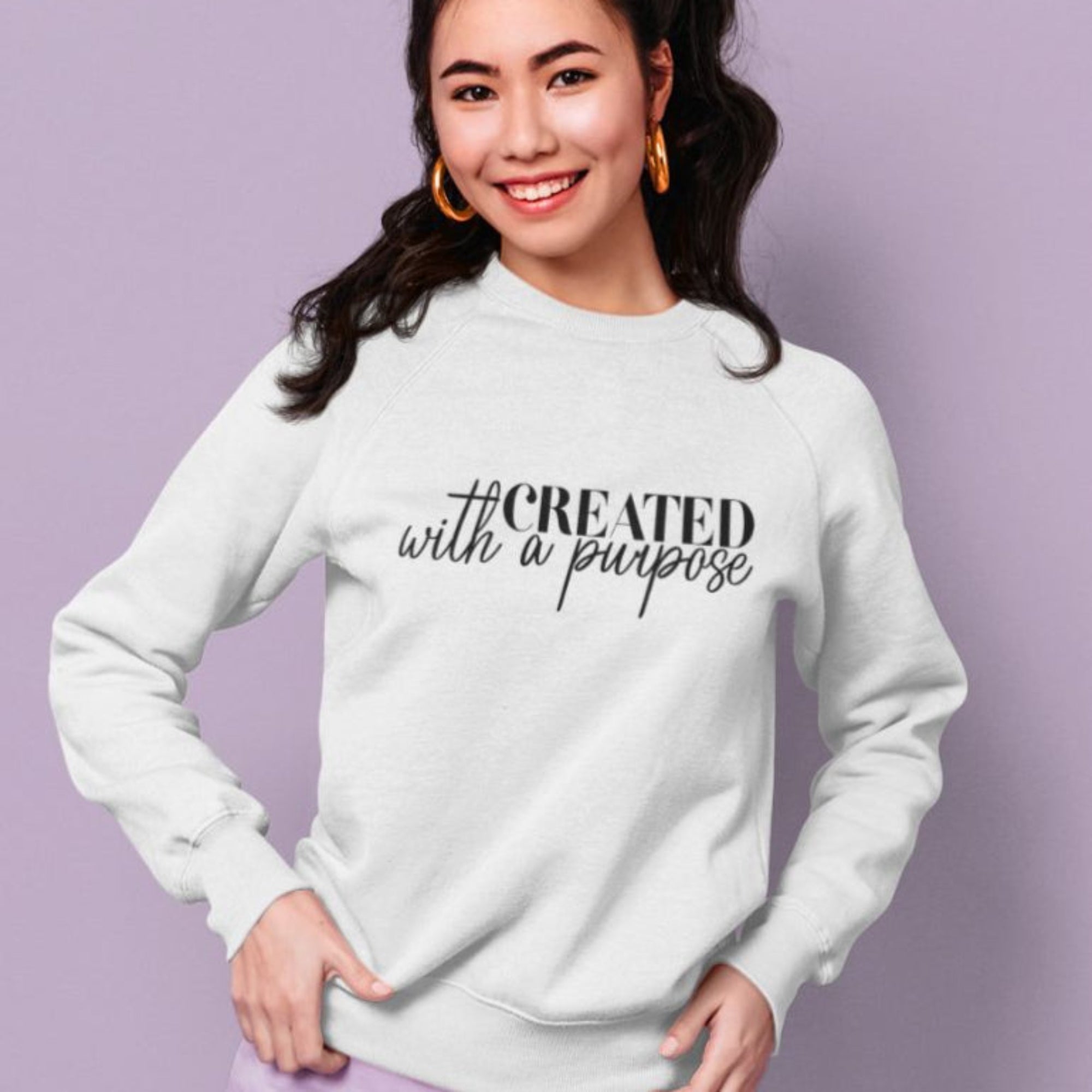 Created with a Purpose Women's Fleece Unisex - Fit Sweatshirt White / Sport Grey - Jesus Passion Apparel