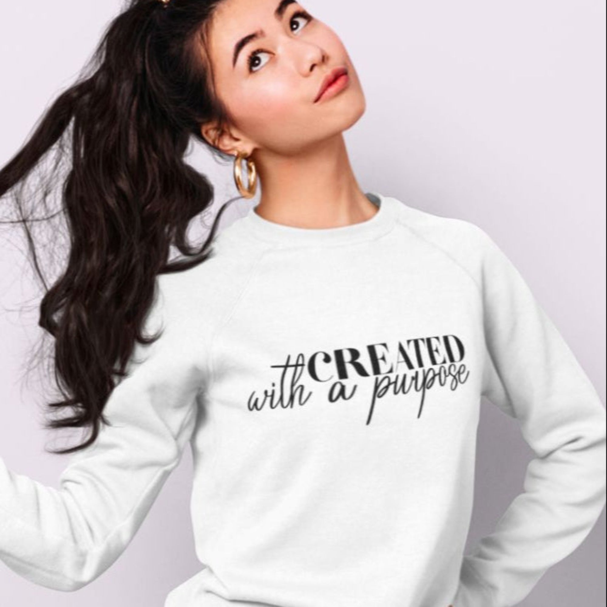 Created with a Purpose Women's Fleece Unisex - Fit Sweatshirt White / Sport Grey - Jesus Passion Apparel