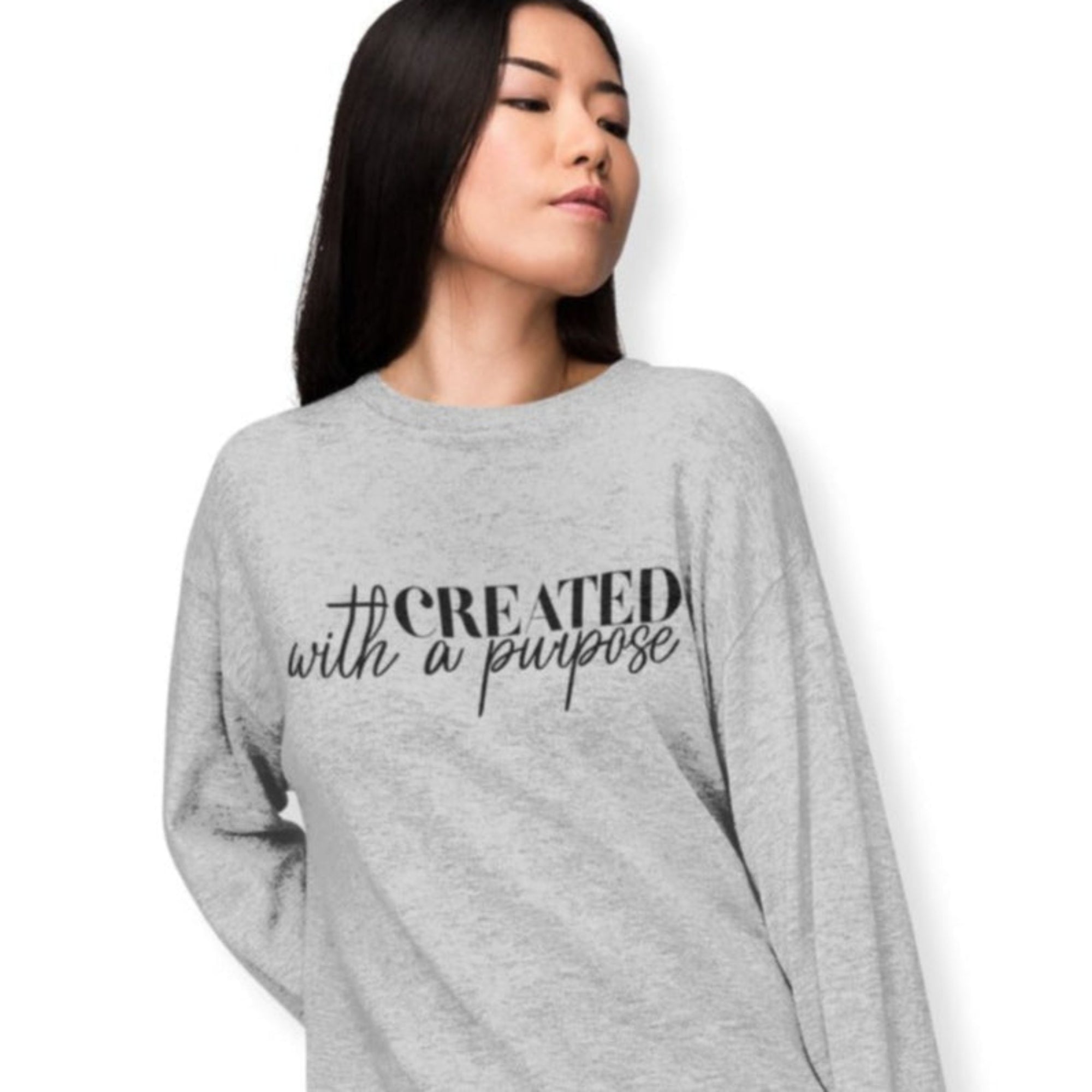 Created with a Purpose Women's Fleece Unisex - Fit Sweatshirt White / Sport Grey - Jesus Passion Apparel