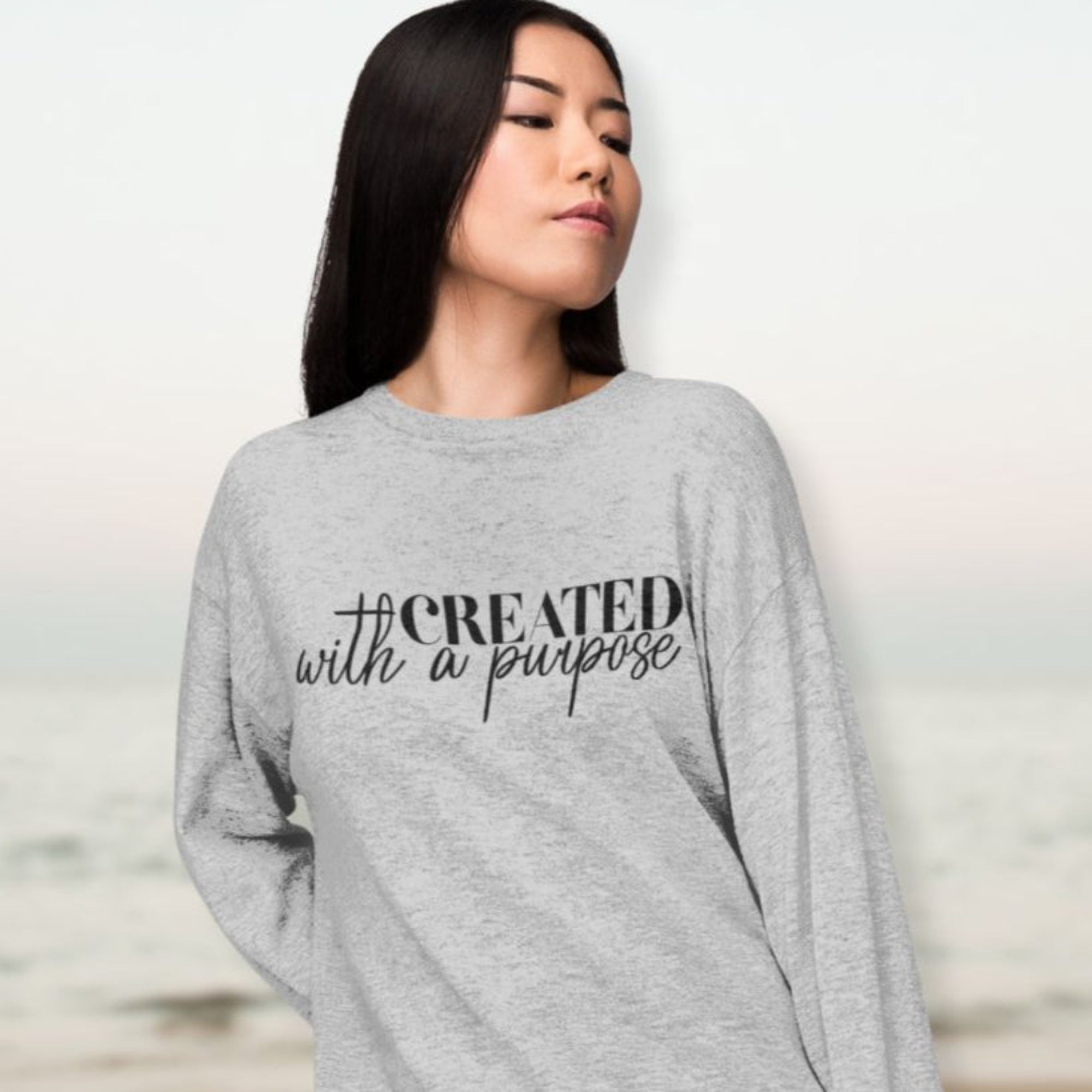 Created with a Purpose Women's Fleece Unisex - Fit Sweatshirt White / Sport Grey - Jesus Passion Apparel