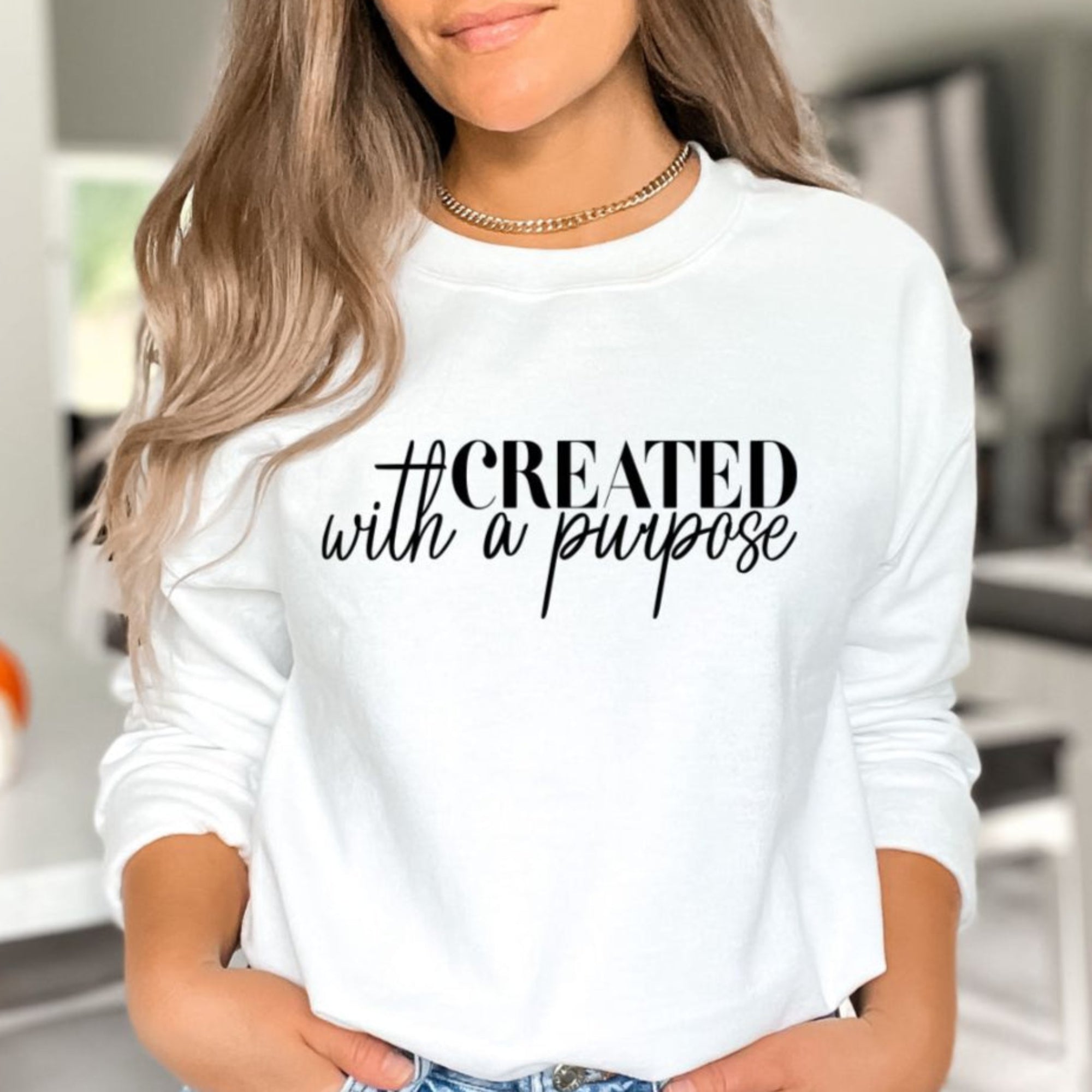 Created with a Purpose Women's Fleece Unisex - Fit Sweatshirt White / Sport Grey - Jesus Passion Apparel