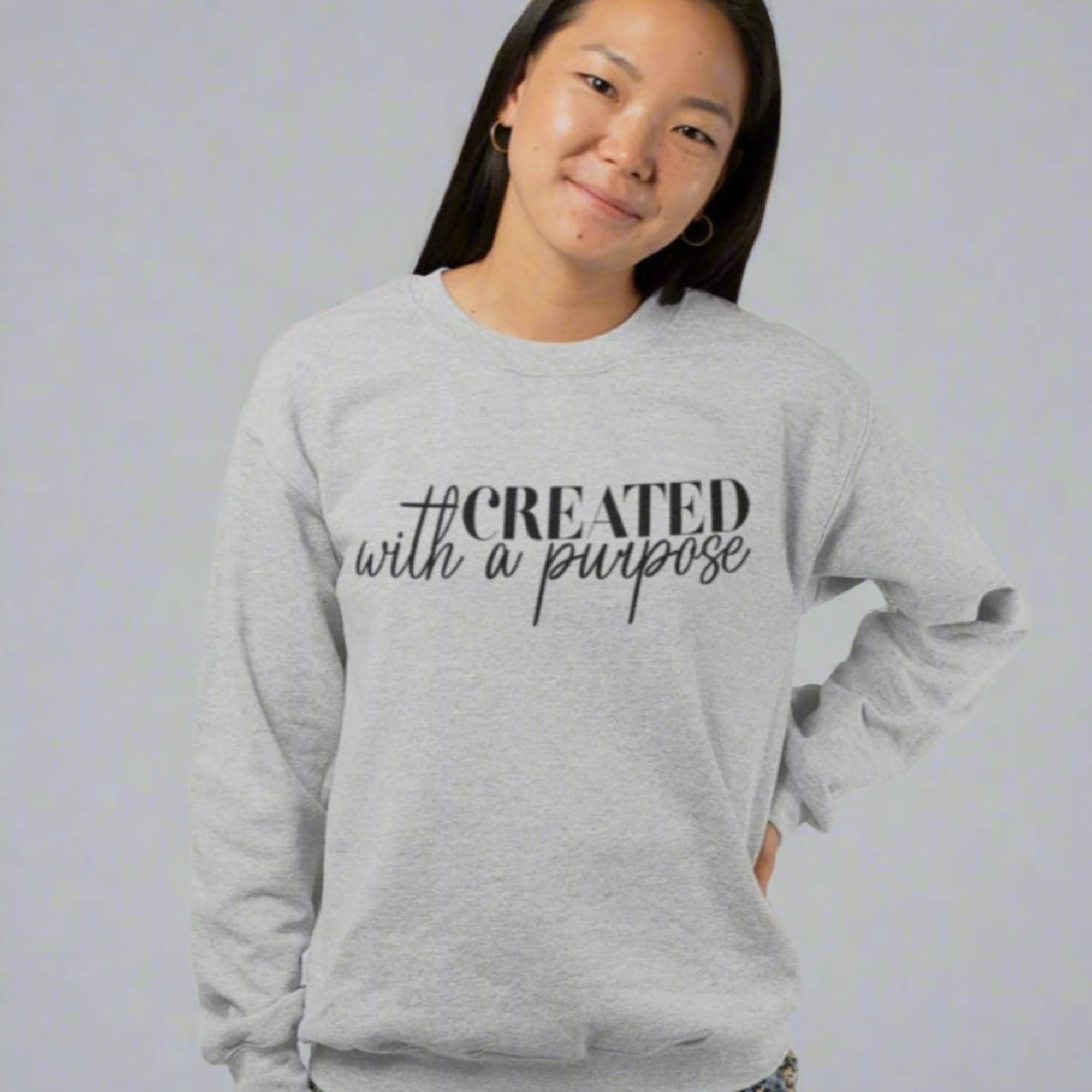 Created with a Purpose Women's Fleece Unisex - Fit Sweatshirt White / Sport Grey - Jesus Passion Apparel
