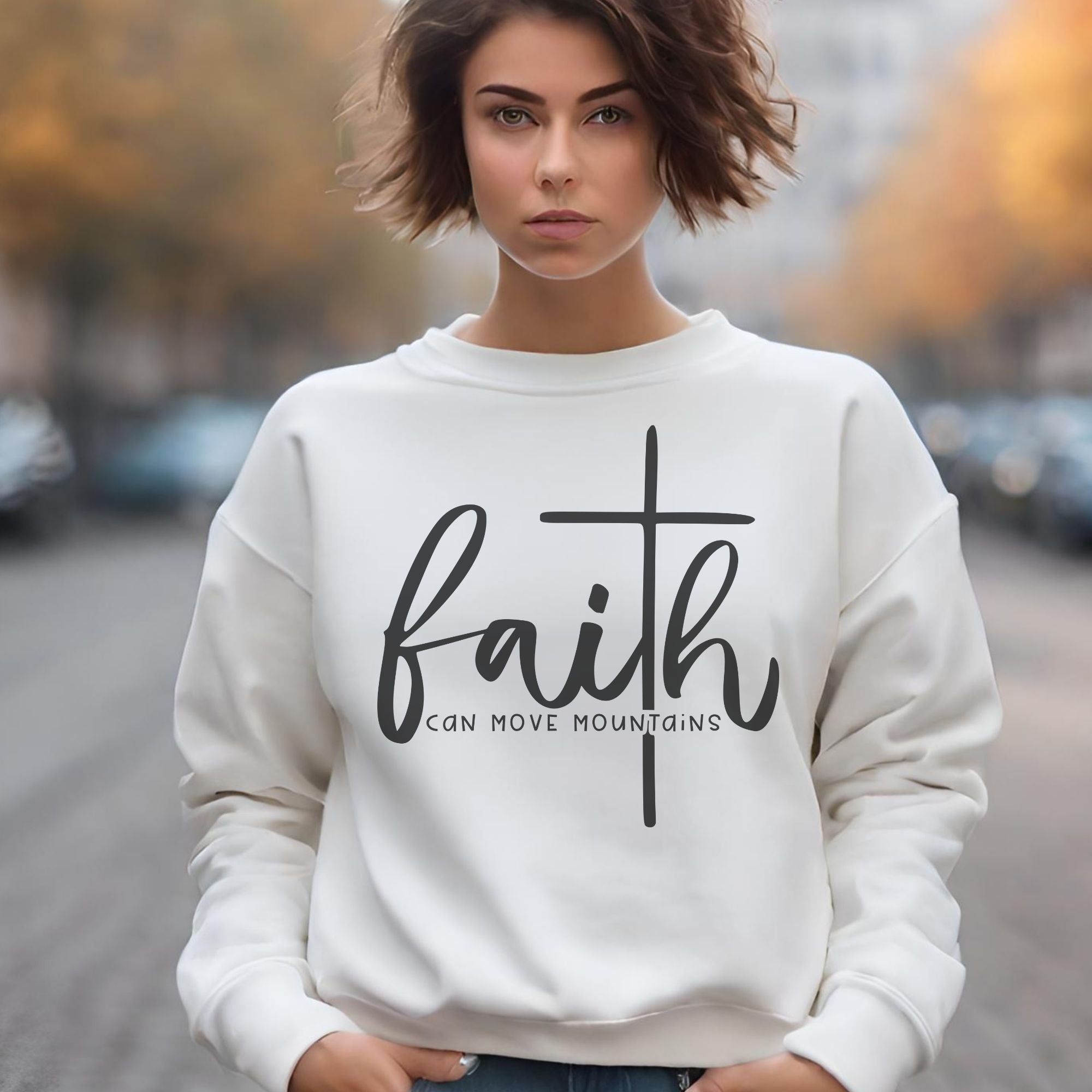Faith Can Move Mountains Women's Fleece Unisex - Fit Sweatshirt Sport Grey / White - Jesus Passion Apparel