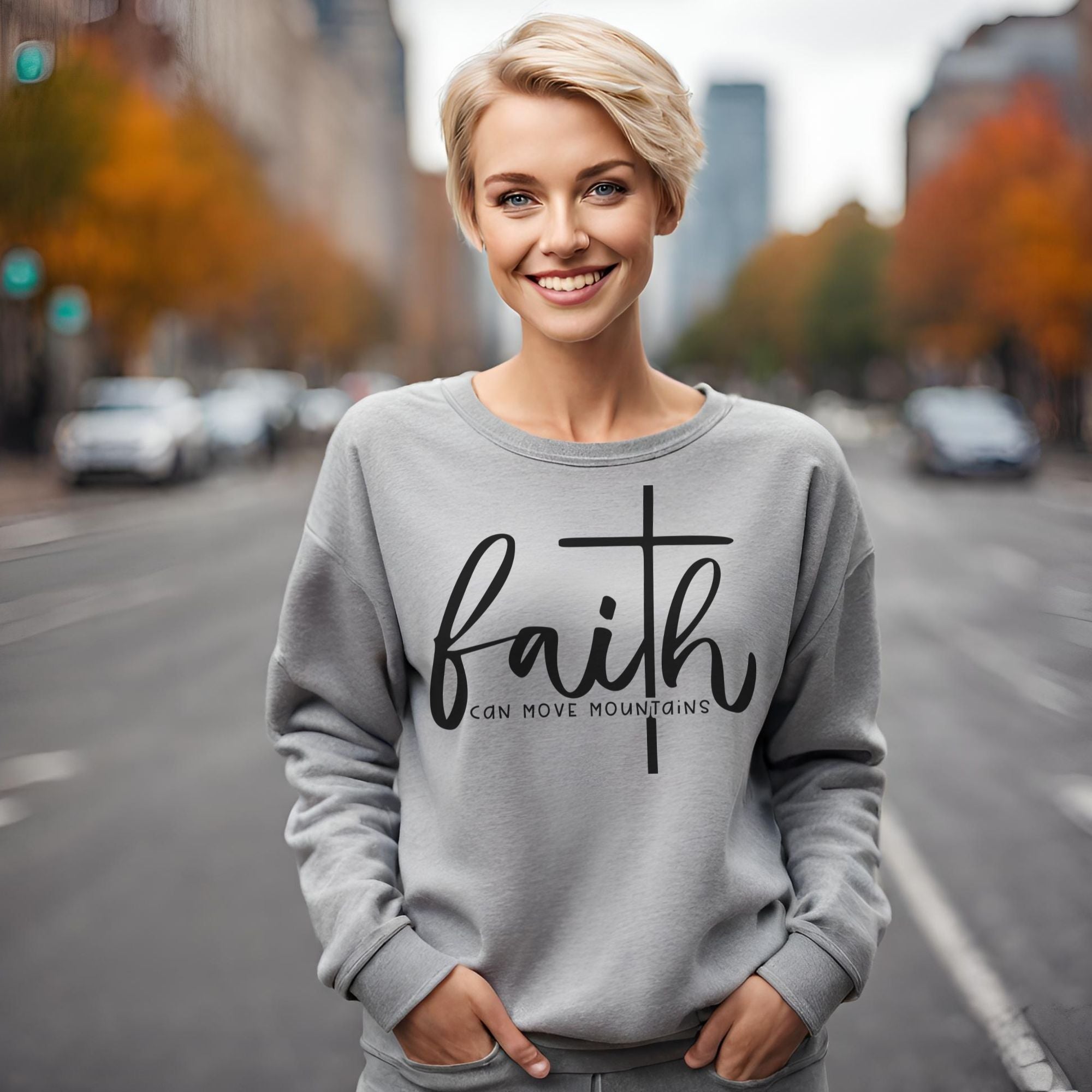 Faith Can Move Mountains Women's Fleece Unisex - Fit Sweatshirt Sport Grey / White - Jesus Passion Apparel