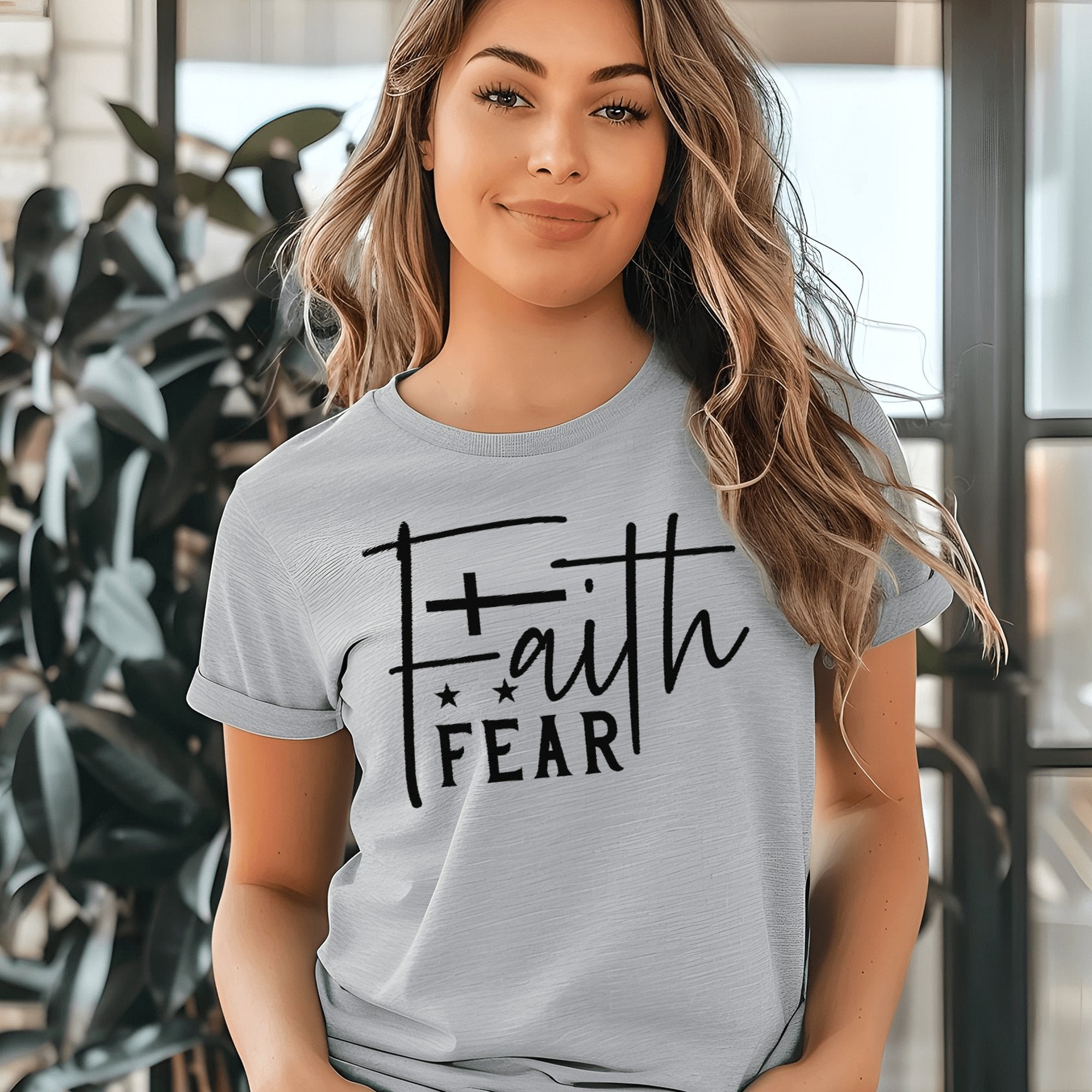 Faith Fear Cross and Stars Women's Short Sleeve Tee - Jesus Passion Apparel