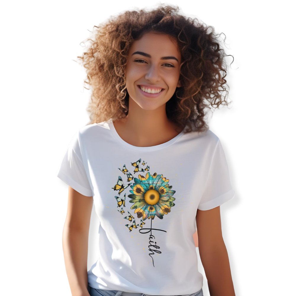 Faith Flower Butterflies Jersey Short Sleeve T-Shirt - Jesus Passion Apparel