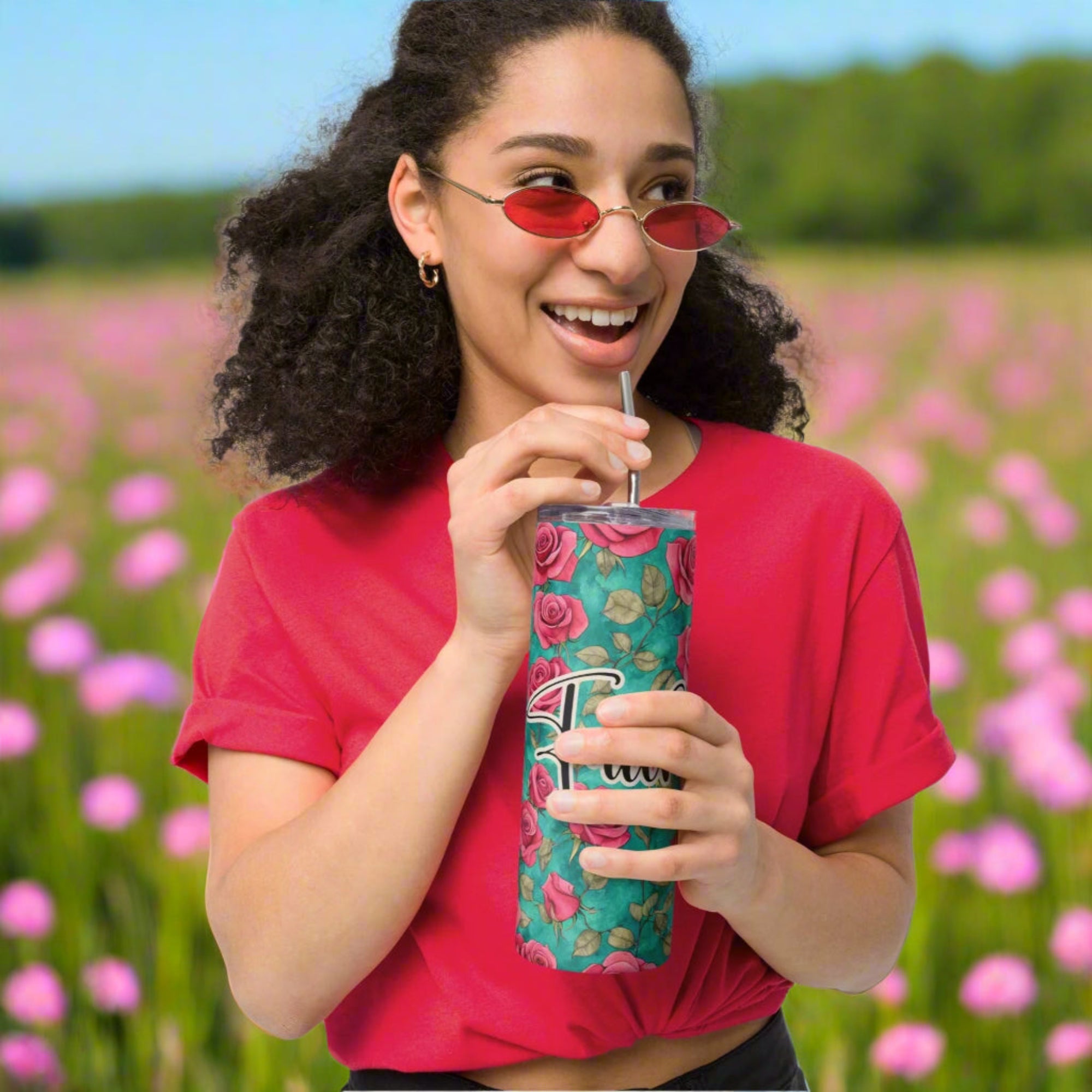 Faith Red Roses Tumbler 20 oz - Stainless Steel Straw - Jesus Passion Apparel