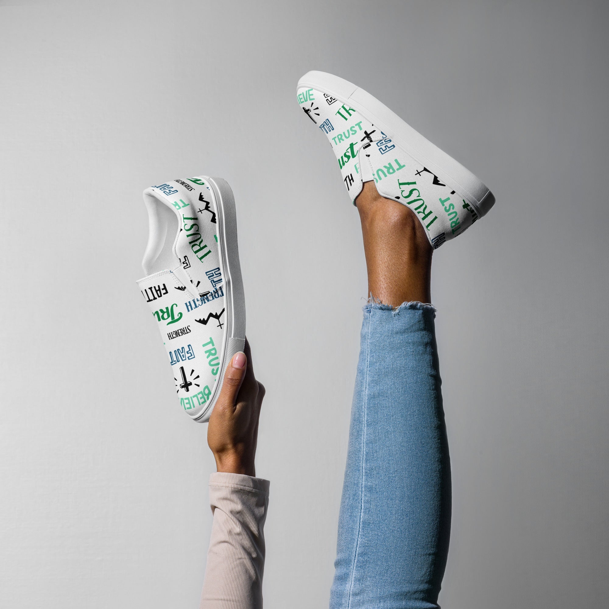 Faith Trust Strength Women’s Slip - On Canvas Shoes - Jesus Passion Apparel