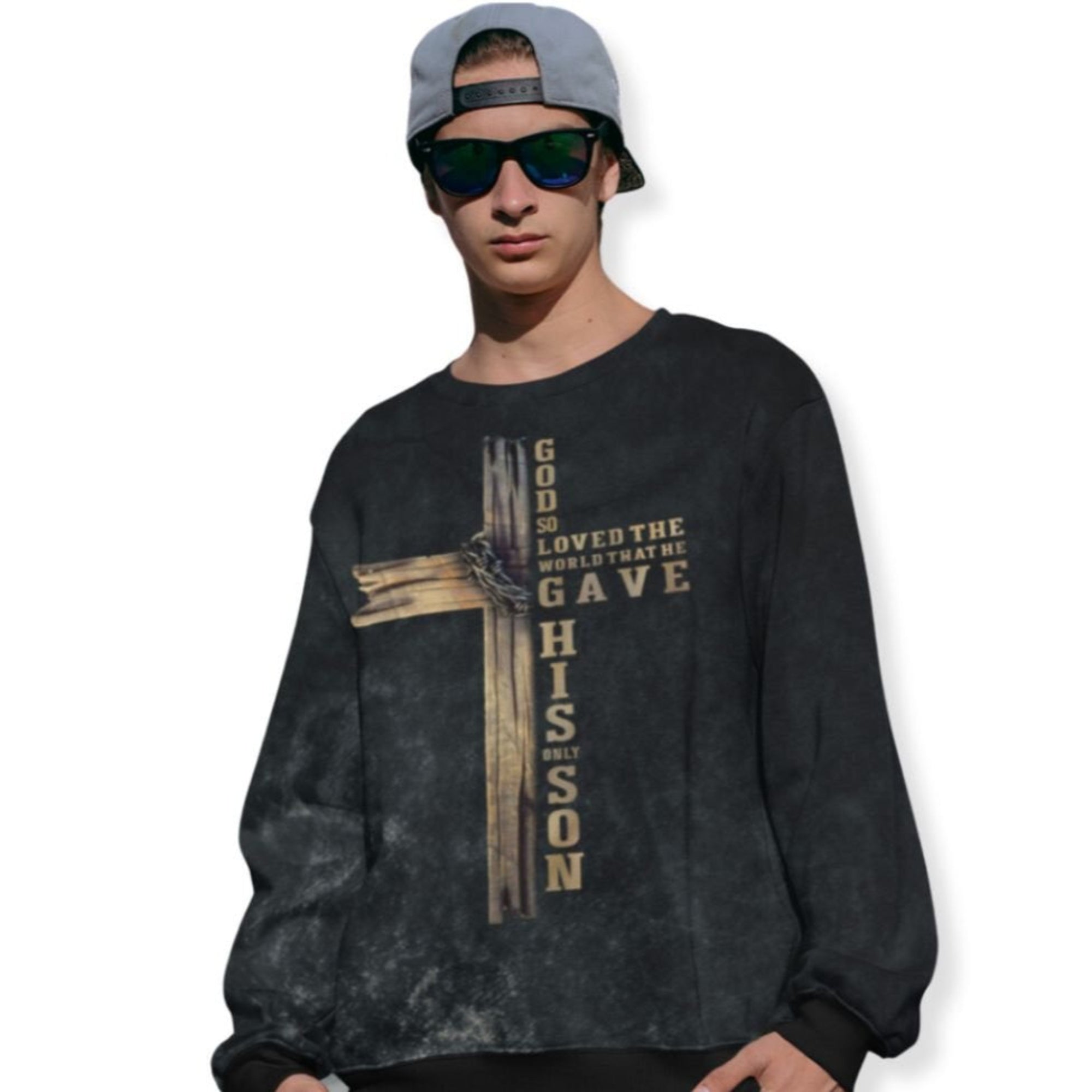 For God So Loved the World John 3:16 Men's Fleece Unisex - Fit - Black - Original Grunge Design - Jesus Passion Apparel