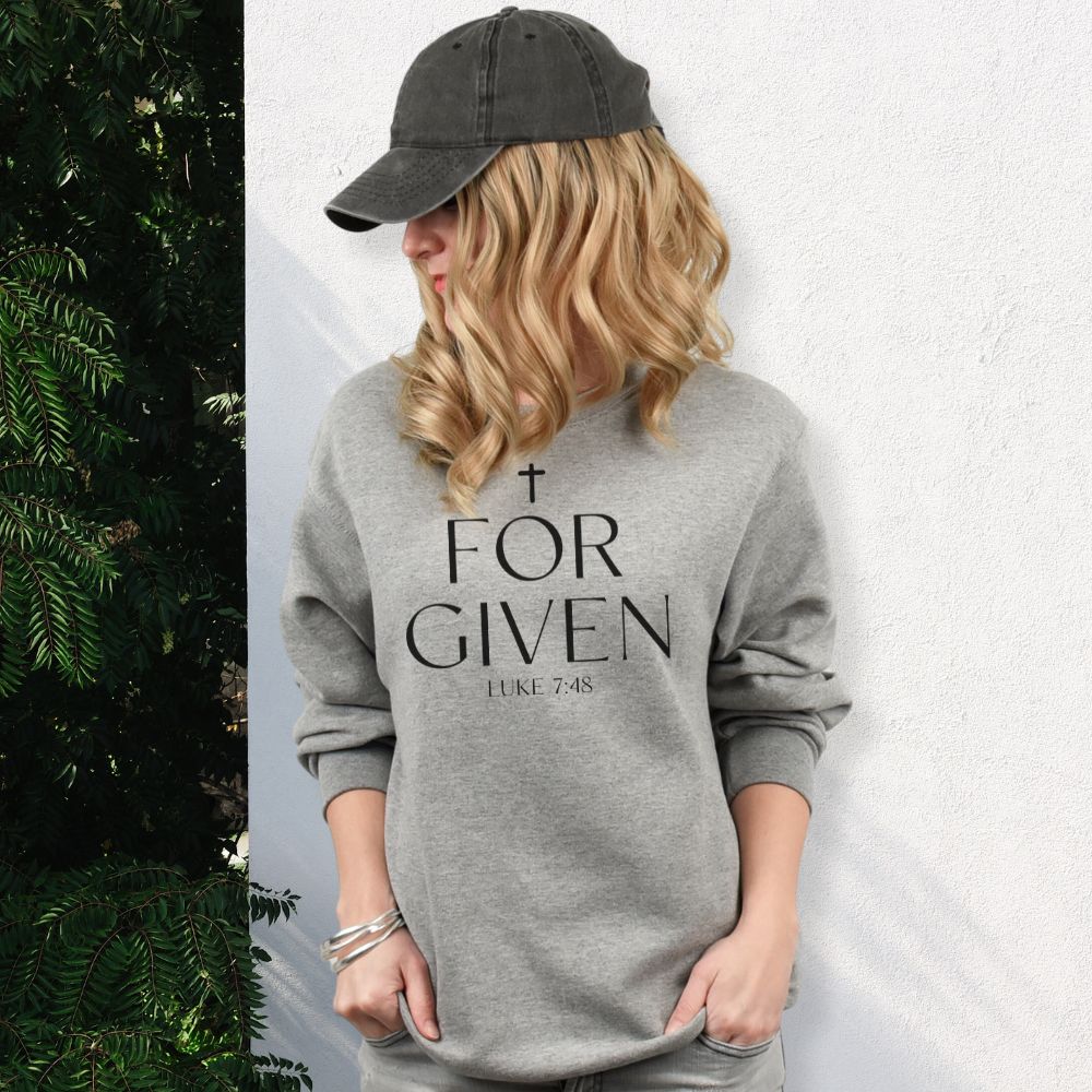 Forgiven Luke 7:48 Women's Fleece Unisex - Fit Sweatshirt White / Sport Grey - Jesus Passion Apparel