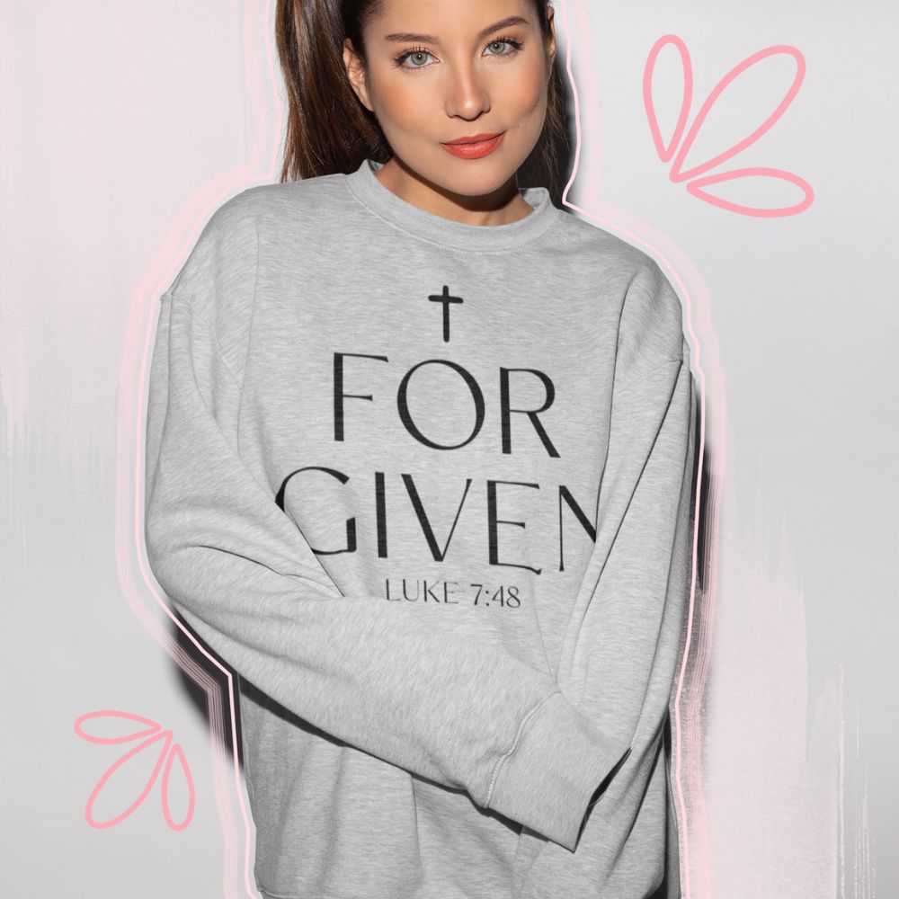 Forgiven Luke 7:48 Women's Fleece Unisex - Fit Sweatshirt White / Sport Grey - Jesus Passion Apparel