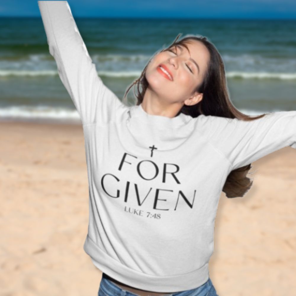 Forgiven Luke 7:48 Women's Fleece Unisex - Fit Sweatshirt White / Sport Grey - Jesus Passion Apparel