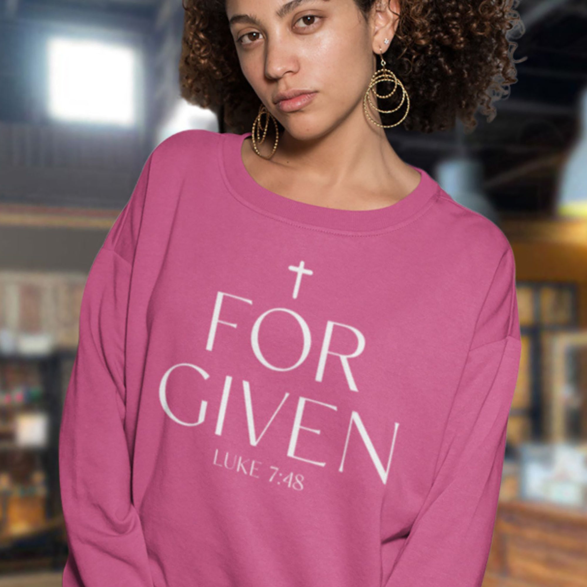 Forgiven Women's Fleece Unisex Sweatshirt Navy / Pink Heliconia - Jesus Passion Apparel