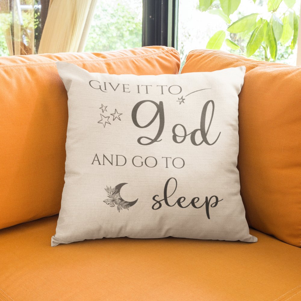 Give it to God Script with Natural Linen Design Premium Pillows - Jesus Passion Apparel