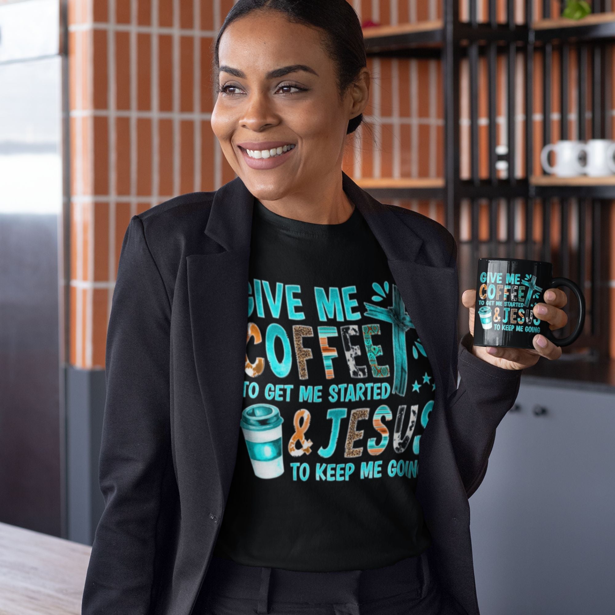 Give Me Coffee and Jesus Women's Short Sleeve Fashion Fit T-Shirt - Matching Tote Available - Jesus Passion Apparel