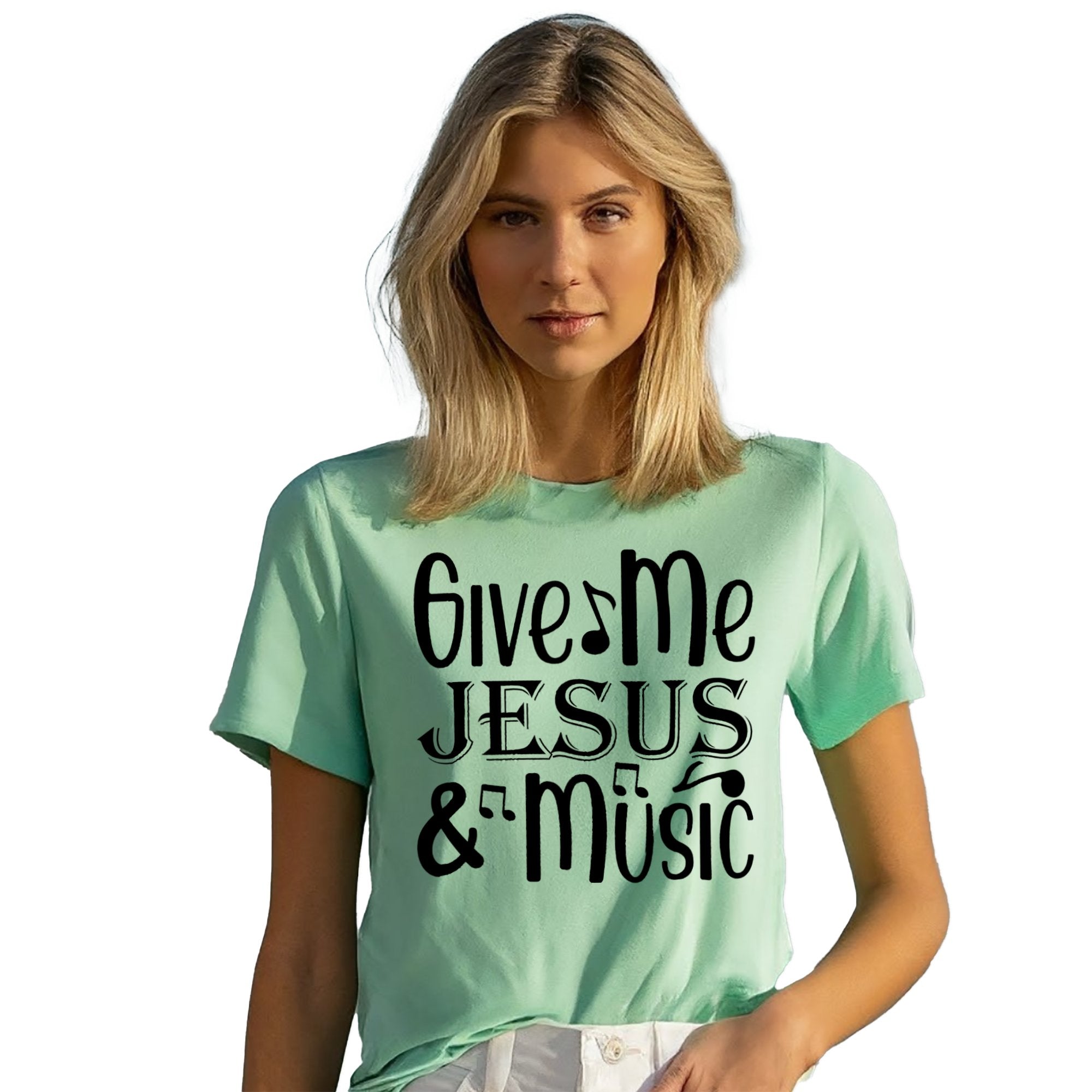 Give Me Jesus and Music Notes Women's Short Sleeve T-Shirt - Jesus Passion Apparel