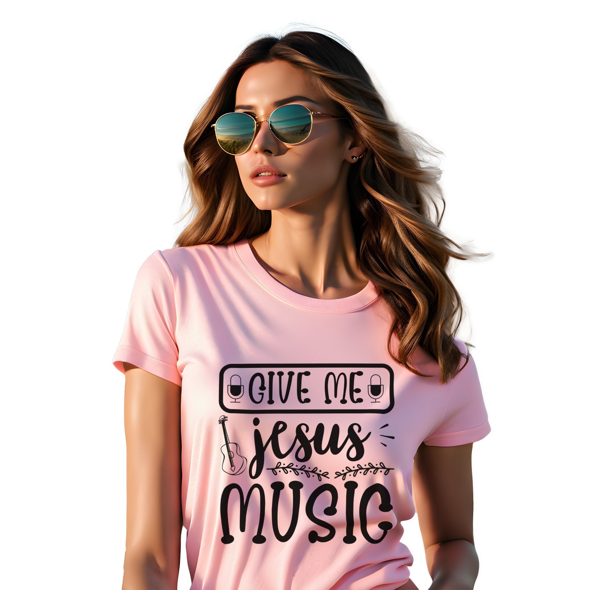 Give Me Music and Jesus Mic Detail Women's Jersey Short Sleeve T-Shirt - Jesus Passion Apparel