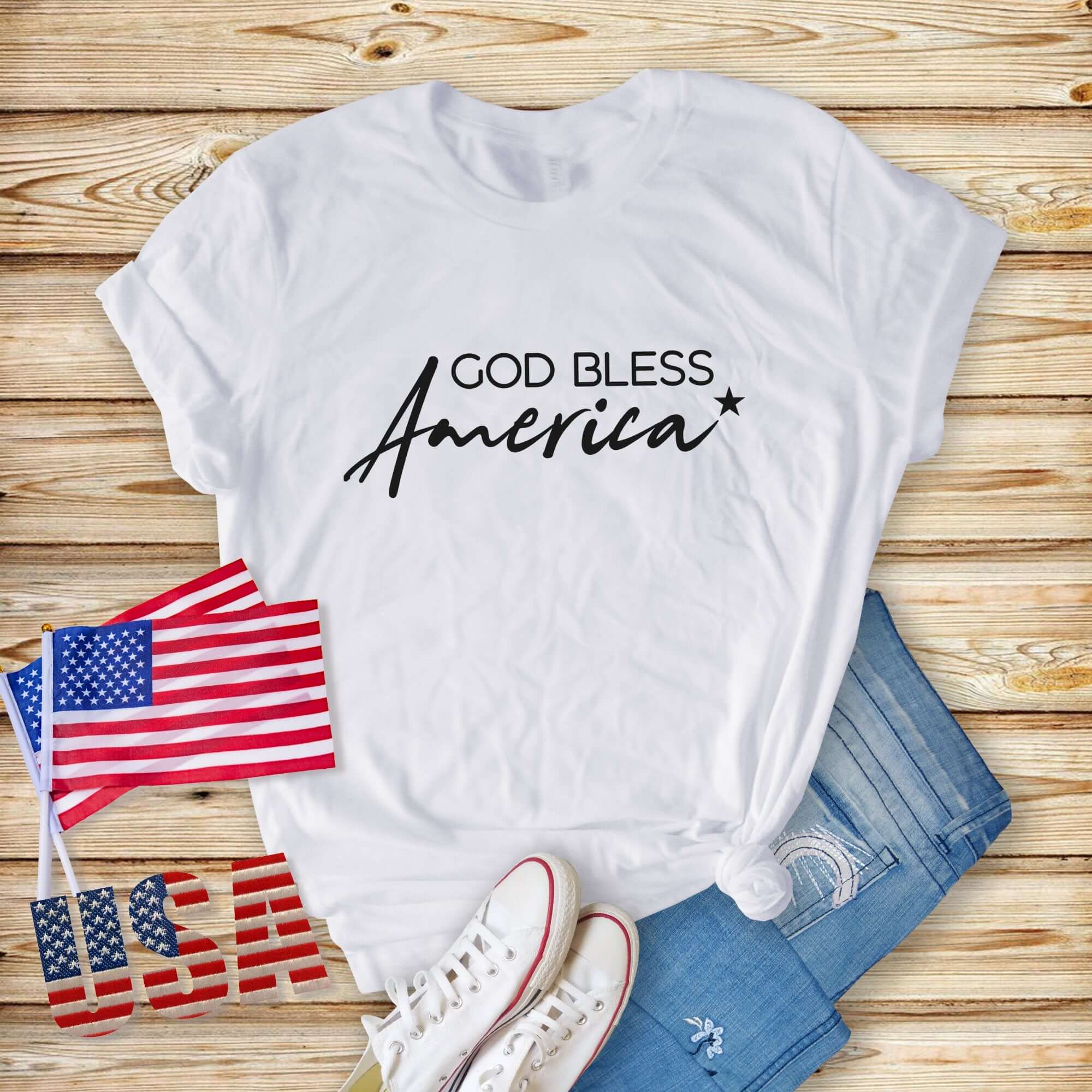 God Bless America Women's Short Sleeve Patriotic T-shirt - Jesus Passion Apparel