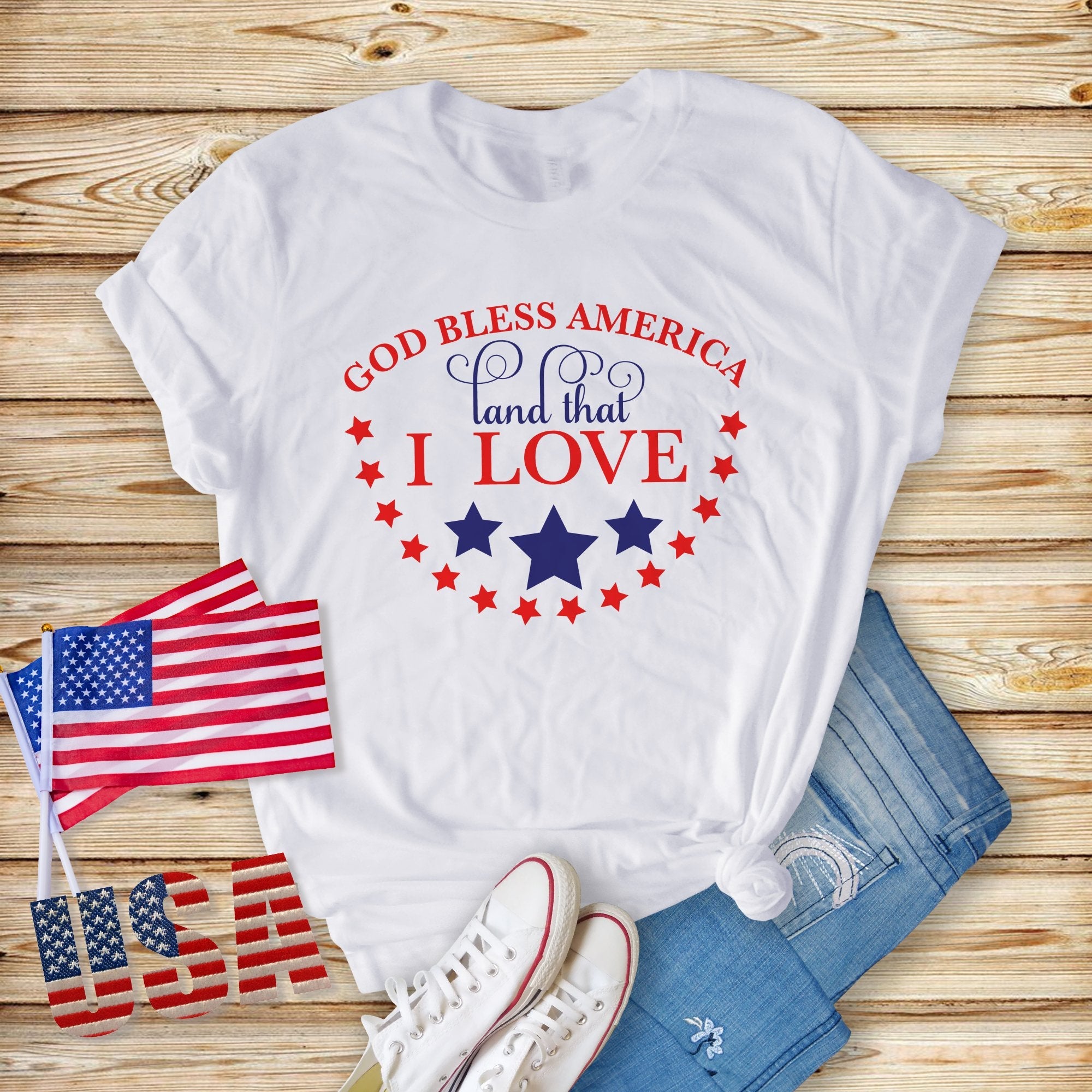 God Bless America Women's Short Sleeve Patriotic T-Shirt - Jesus Passion Apparel