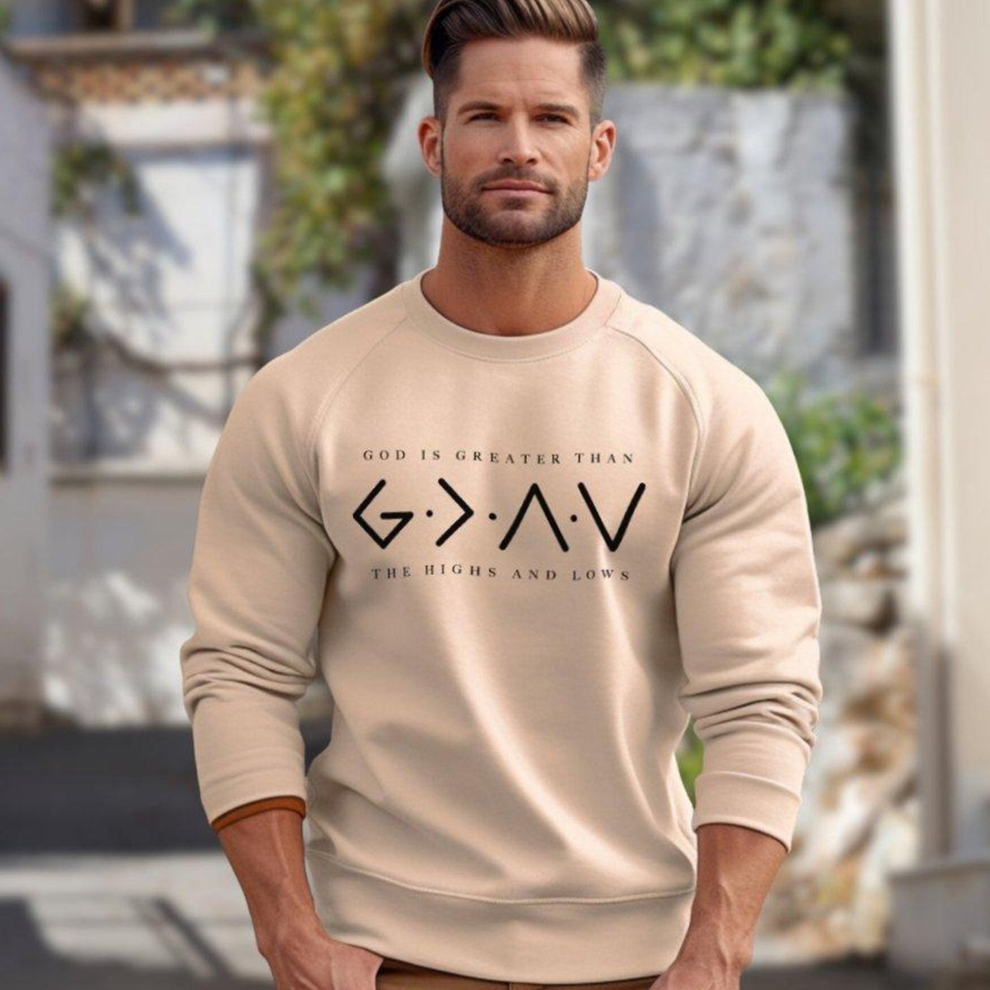 God Is Greater Than the Highs and Lows Adult Crewneck Sweatshirt - Jesus Passion Apparel