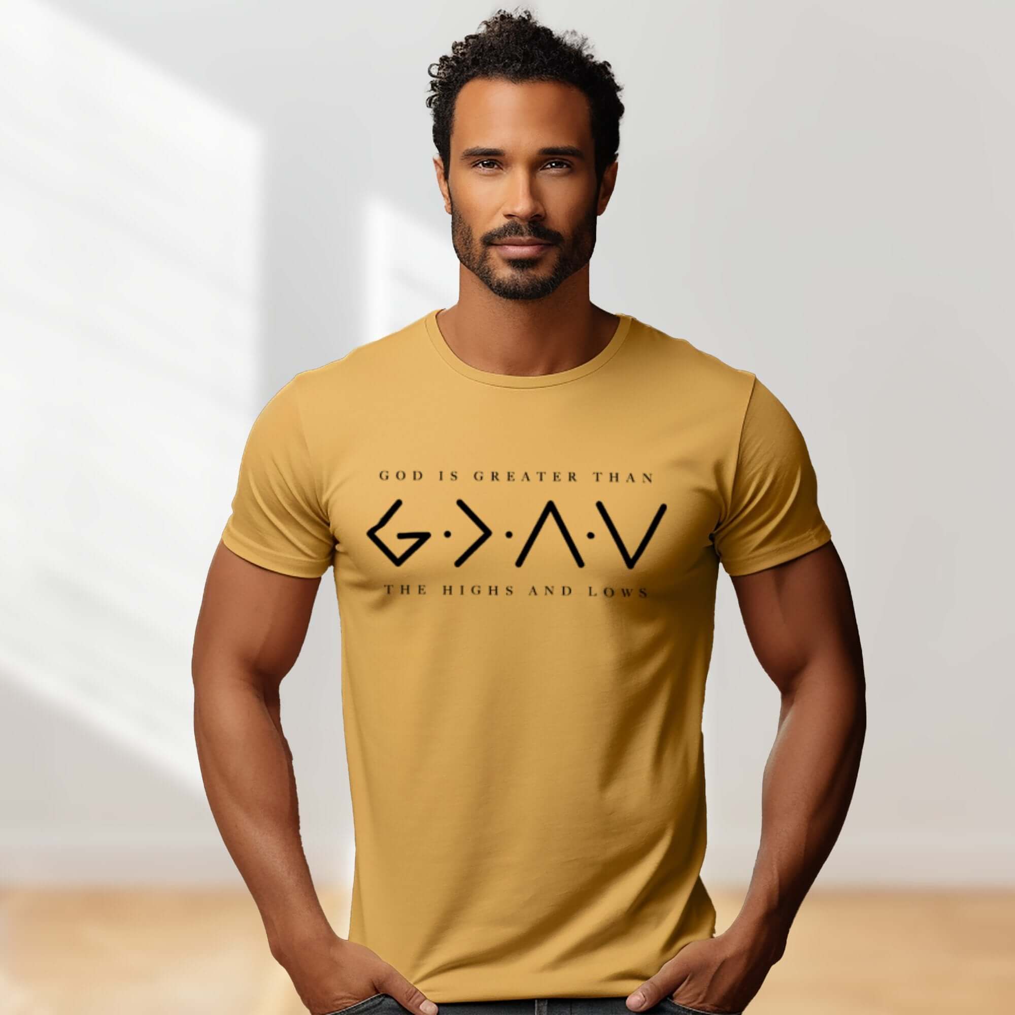 God Is Greatet Than the Highs and Lows Men's Jersey Short Sleeve Tee - Jesus Passion Apparel
