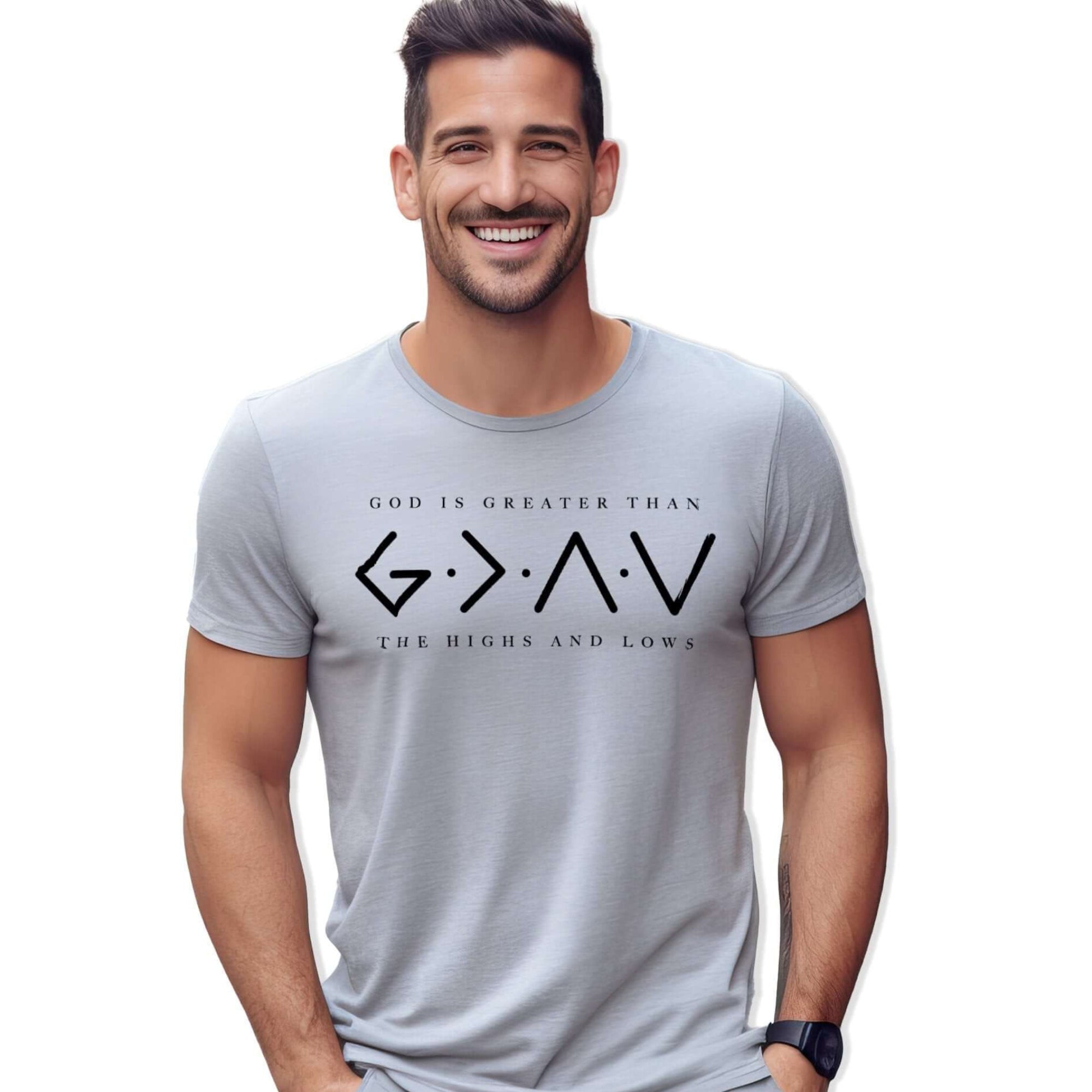 God Is Greatet Than the Highs and Lows Men's Jersey Short Sleeve Tee - Jesus Passion Apparel