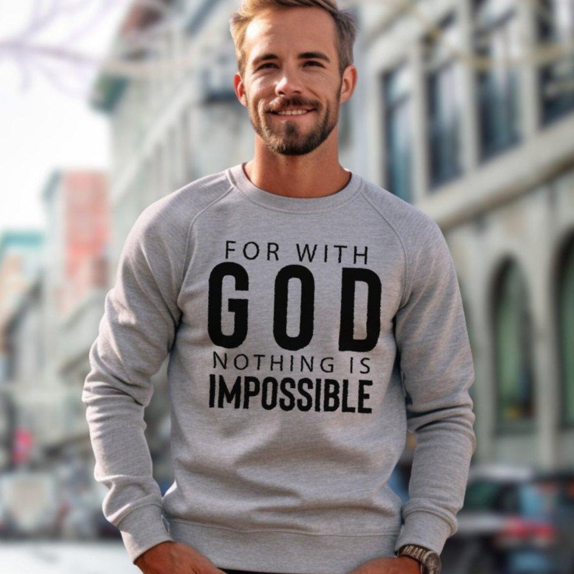 God Nothing is Impossible Men's Fleece Unisex - Fit Sweatshirt - Sport Grey - Jesus Passion Apparel