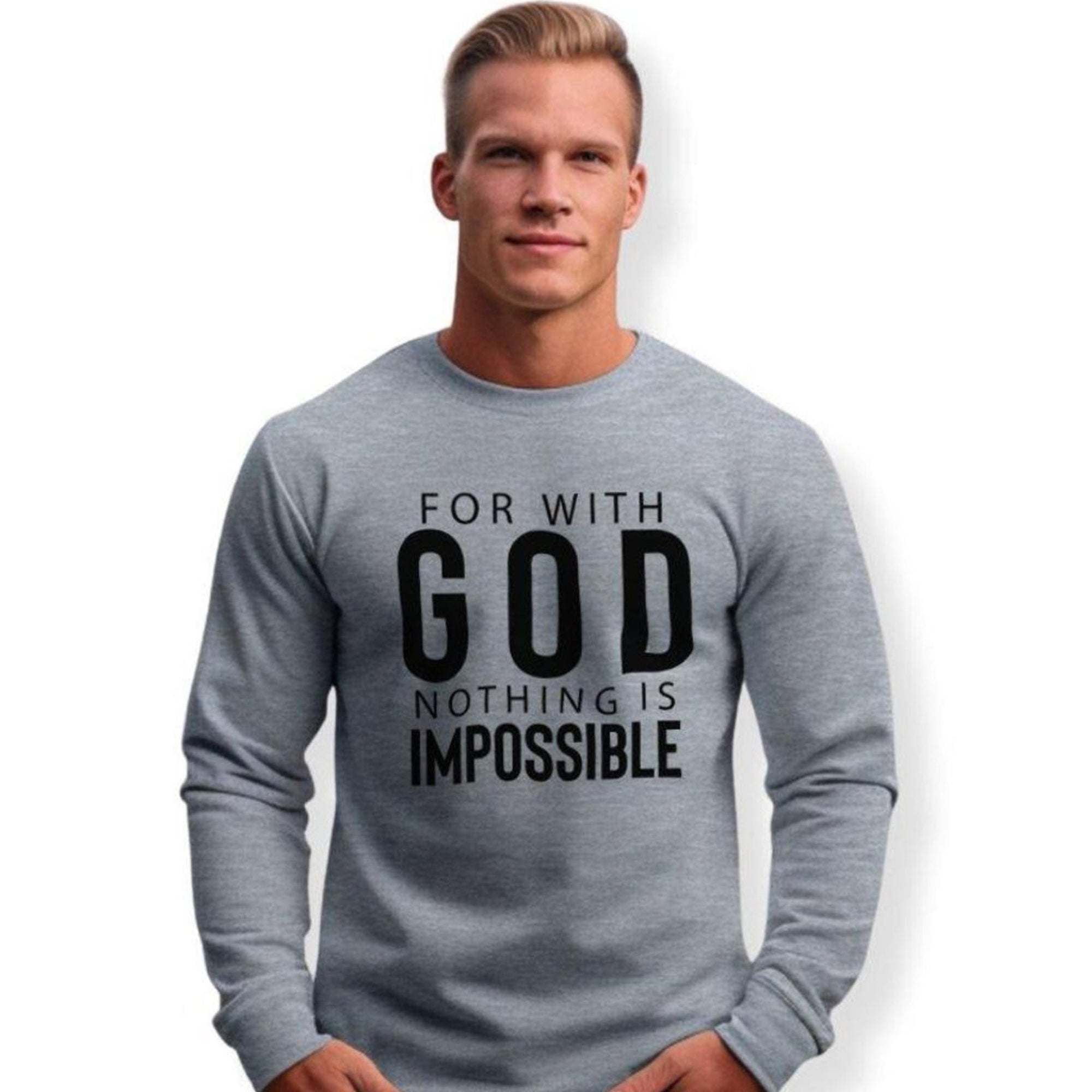 God Nothing is Impossible Men's Fleece Unisex - Fit Sweatshirt - Sport Grey - Jesus Passion Apparel